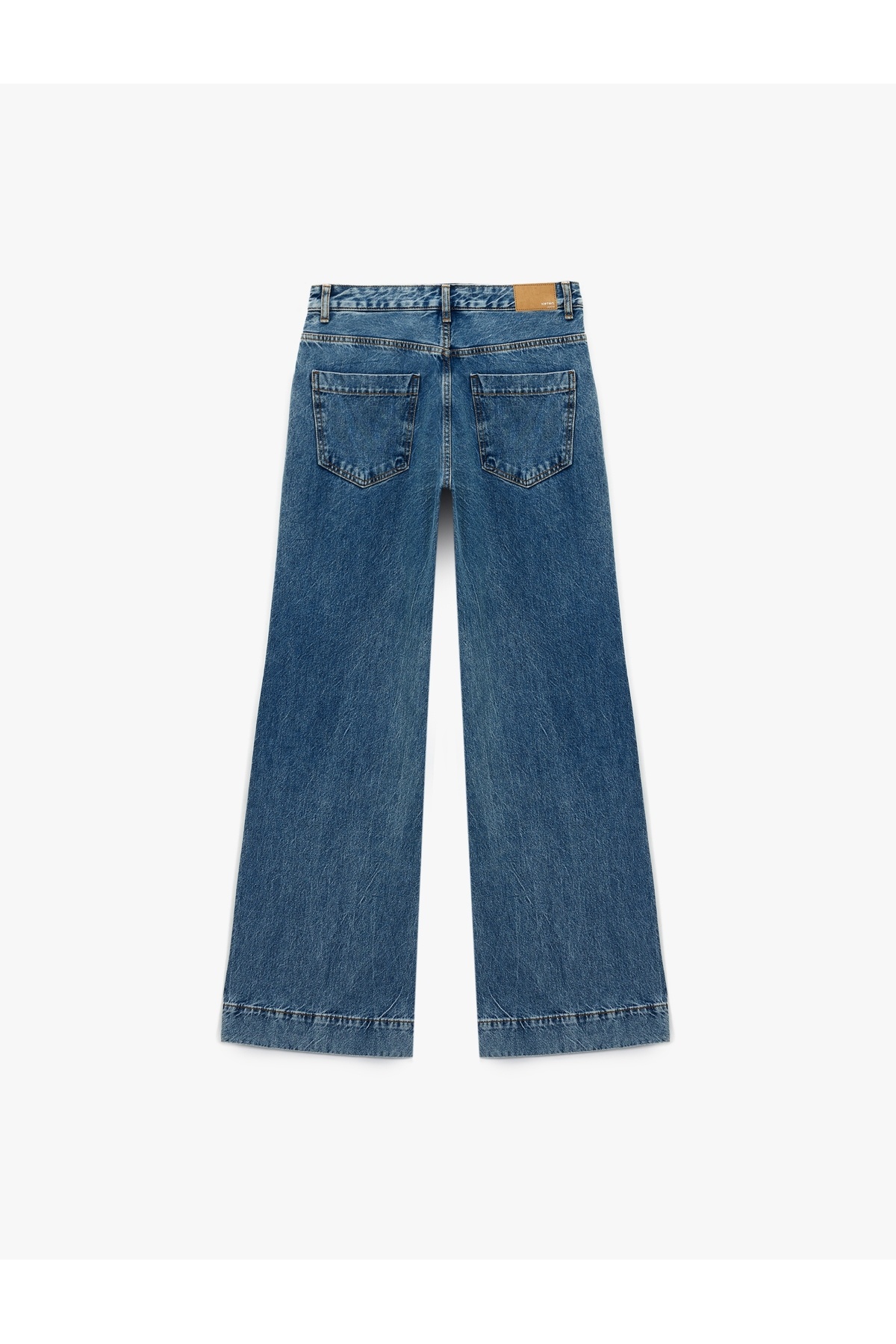 Düğmeli Cepli Regular Fit Pamuklu Geniş Paça Jean Pantolon - Wide Leg Jeans