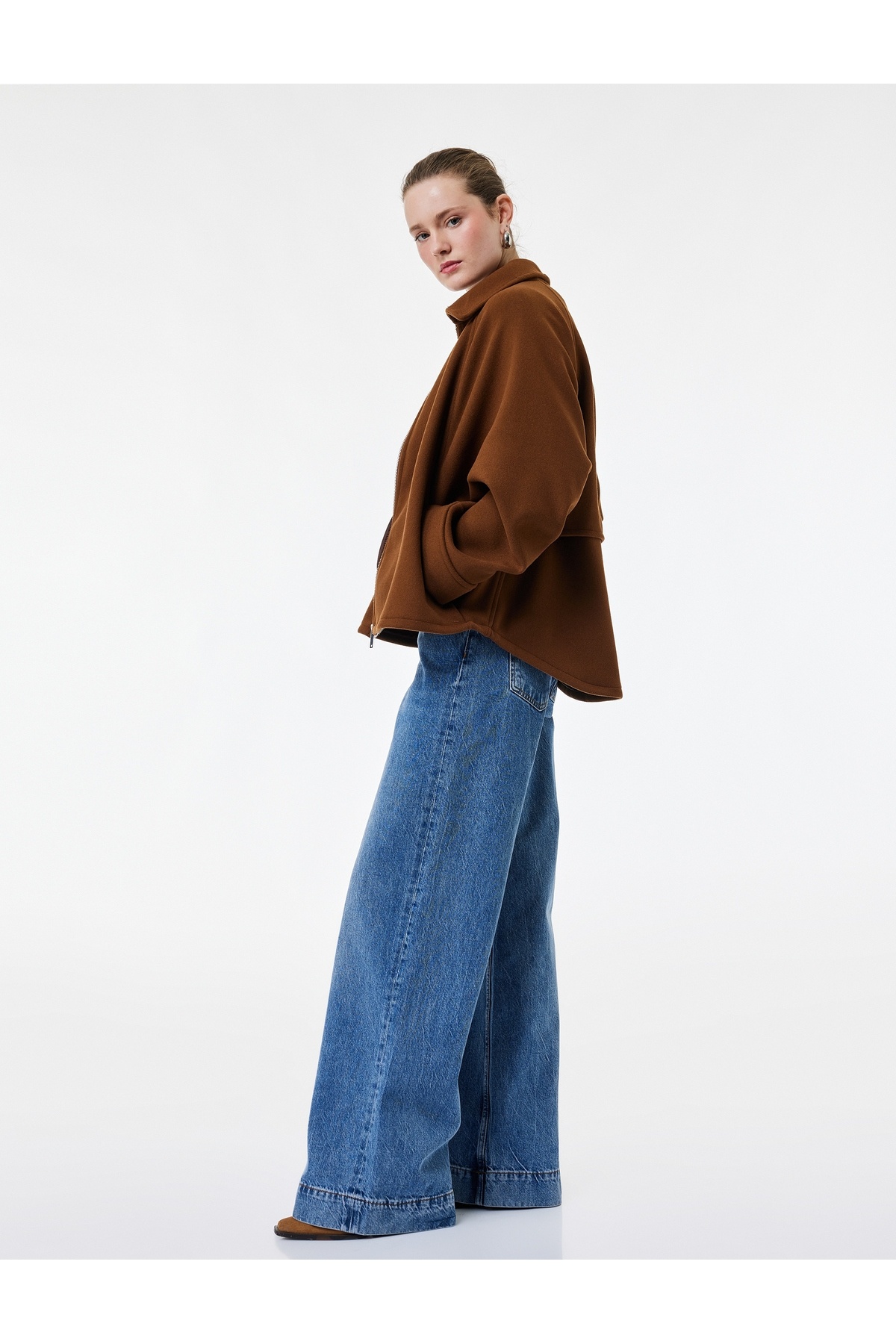 Düğmeli Cepli Regular Fit Pamuklu Geniş Paça Jean Pantolon - Wide Leg Jeans