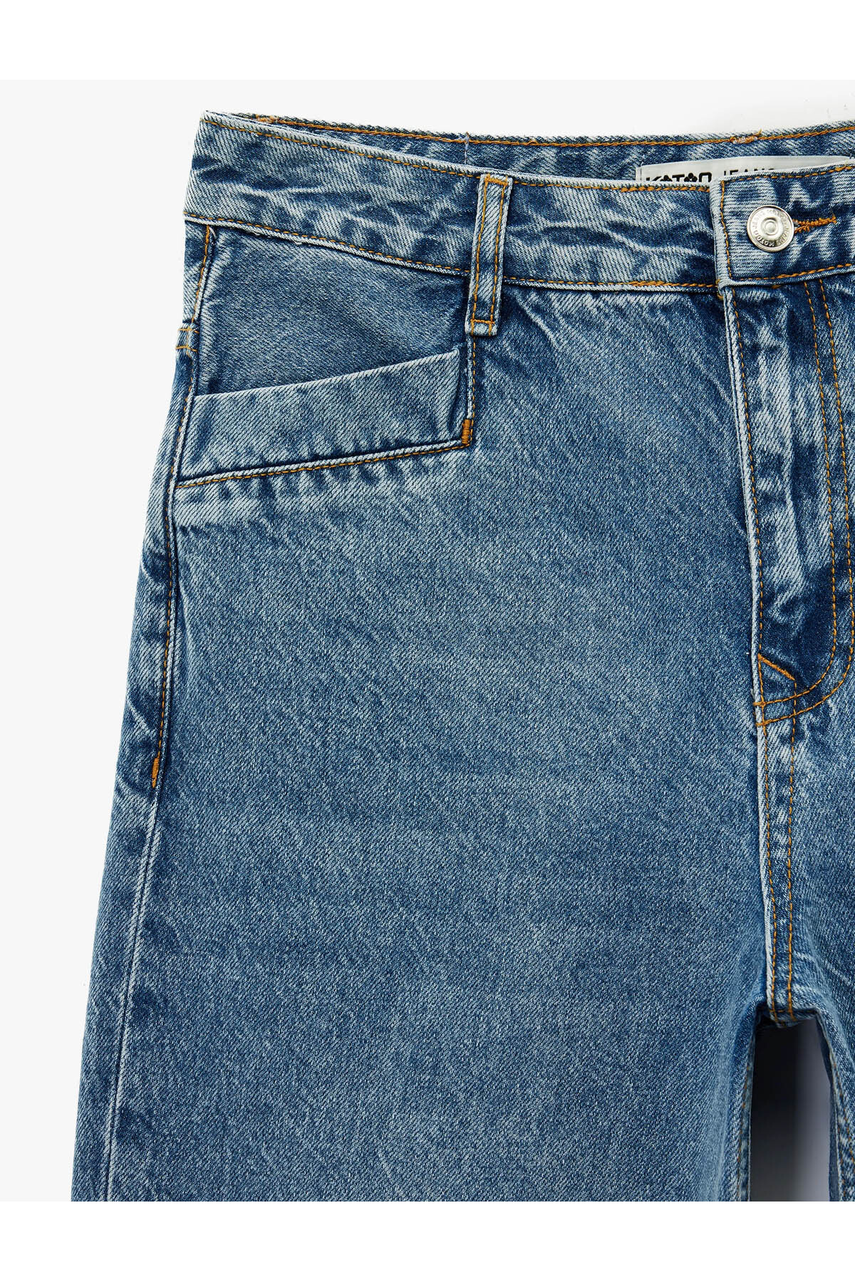 Düğmeli Cepli Regular Fit Pamuklu Geniş Paça Jean Pantolon - Wide Leg Jeans