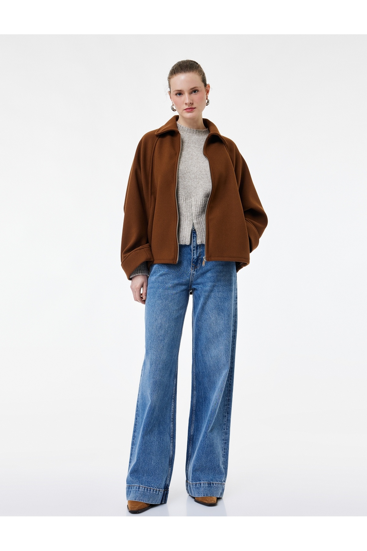 Düğmeli Cepli Regular Fit Pamuklu Geniş Paça Jean Pantolon - Wide Leg Jeans