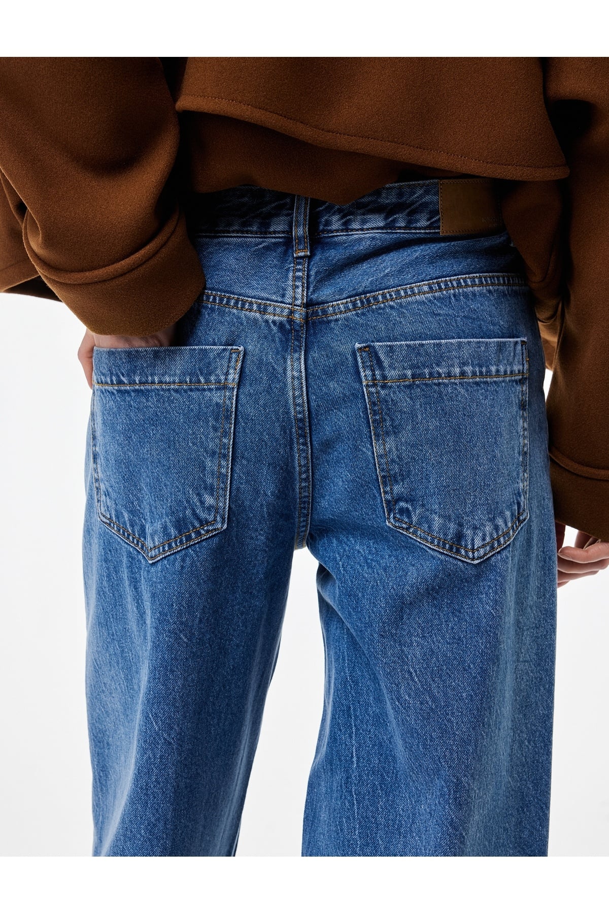 Düğmeli Cepli Regular Fit Pamuklu Geniş Paça Jean Pantolon - Wide Leg Jeans
