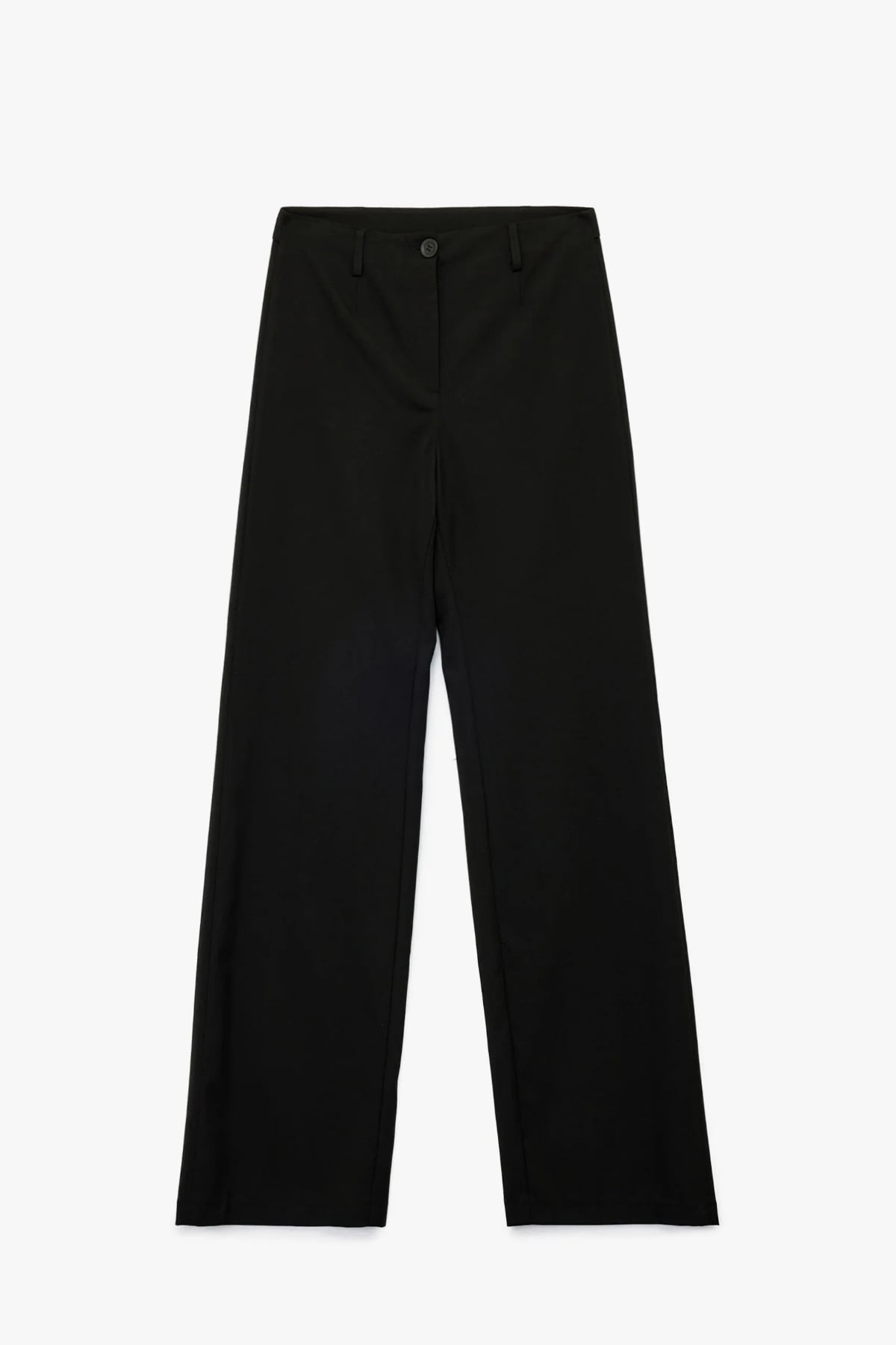 Düğmeli Cepli Straight Fit Düz Bol Paça Kumaş Pantolon