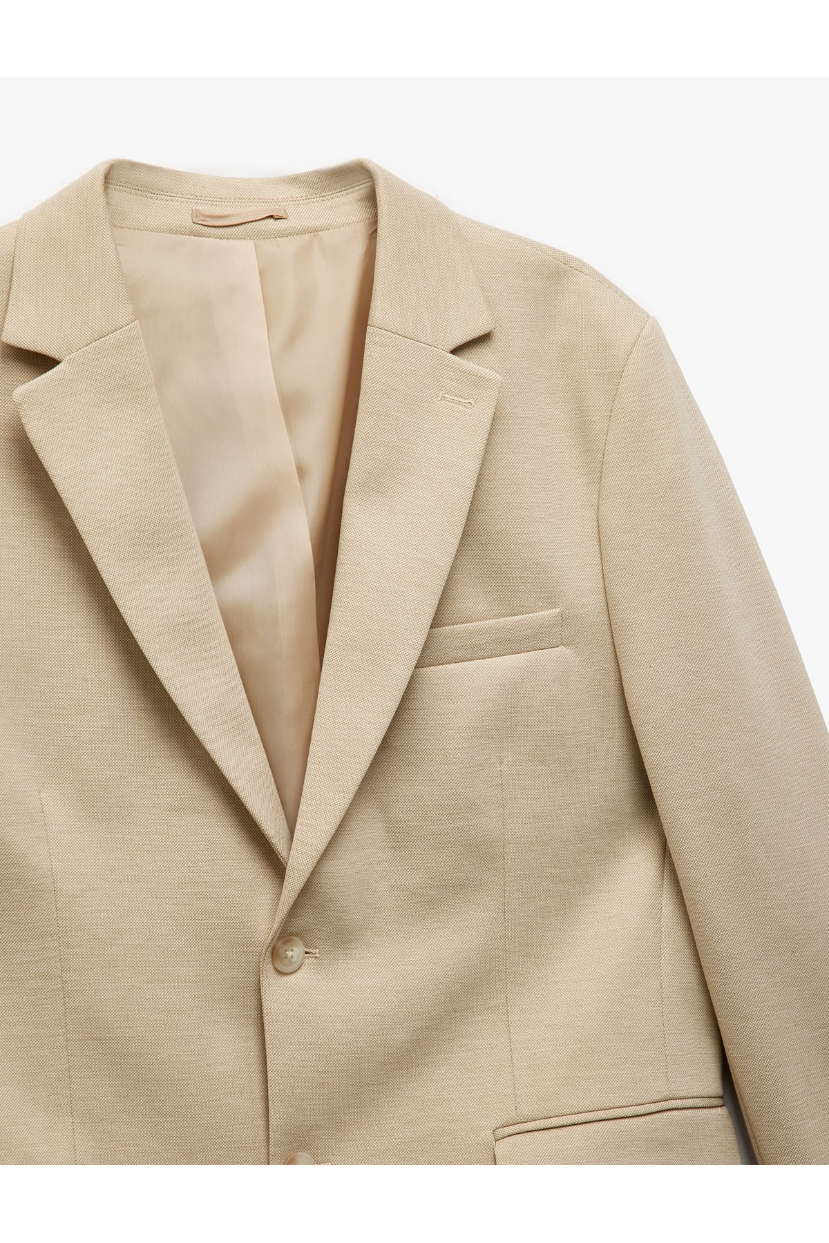 Düğmeli Cepli Viskon Karışımlı Pike Kumaş Mono Yaka Slim Fit Blazer Ceket