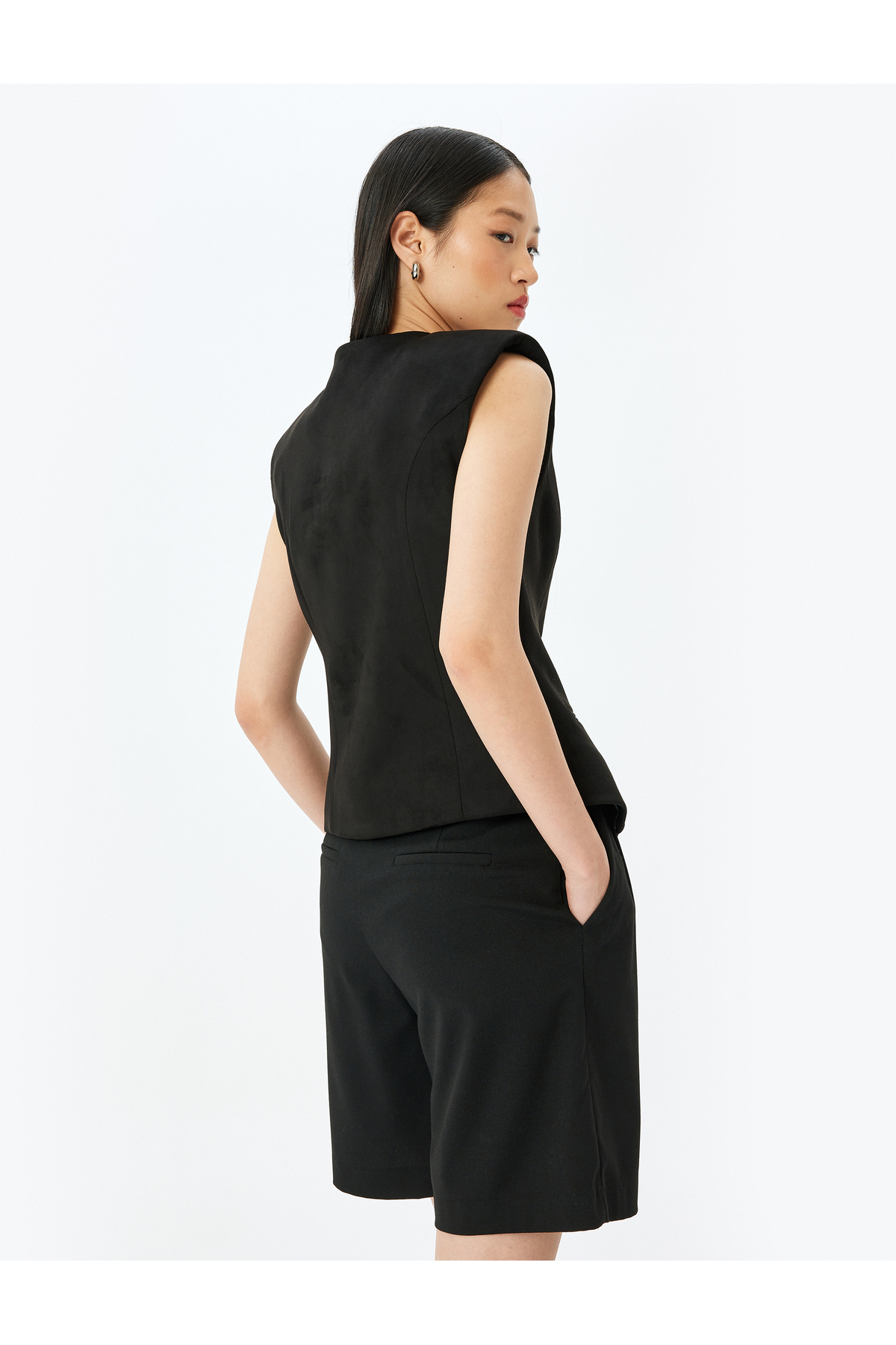 Düğmeli Fleto Cepli Bisiklet Yaka Slim Fit Yelek