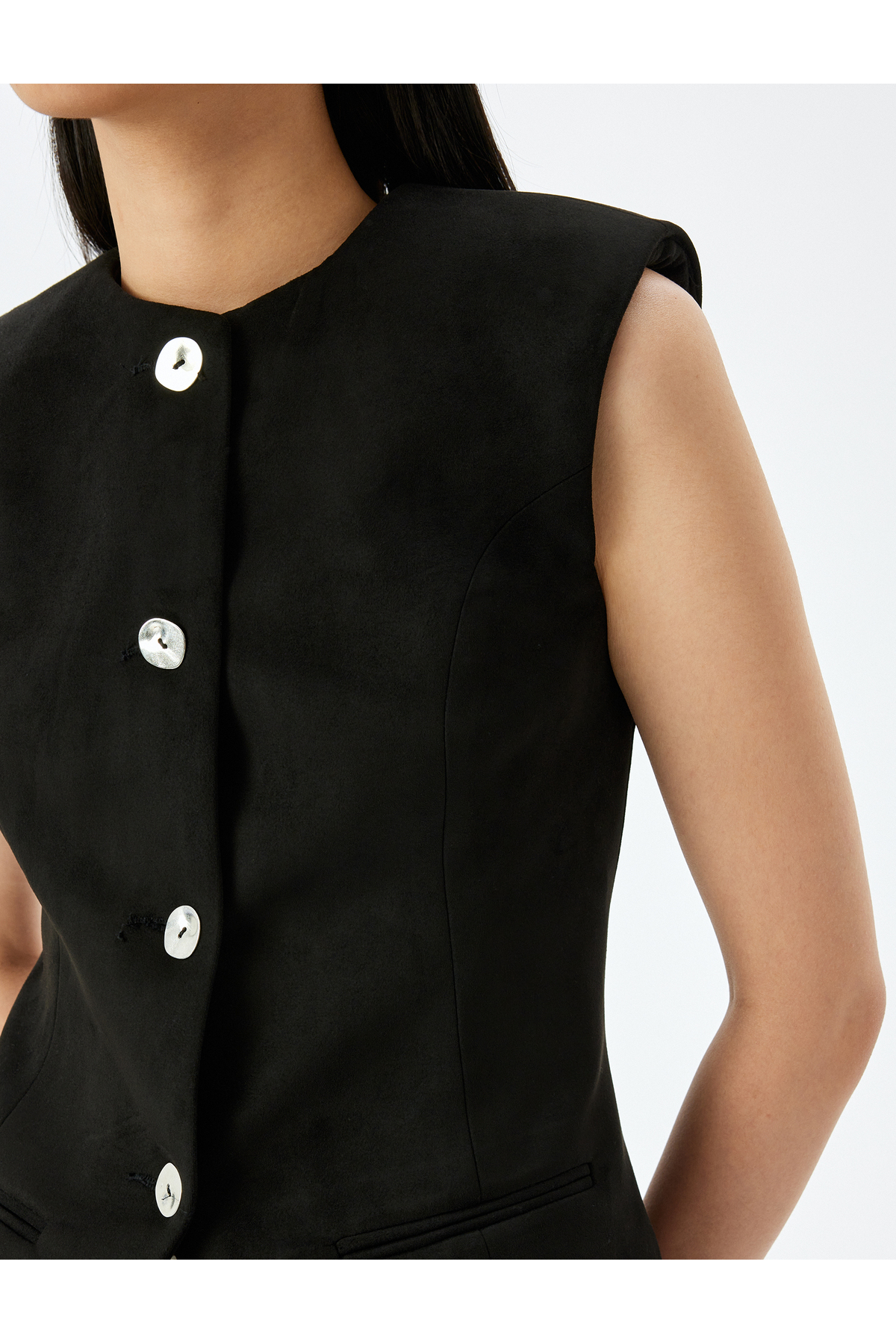 Düğmeli Fleto Cepli Bisiklet Yaka Slim Fit Yelek