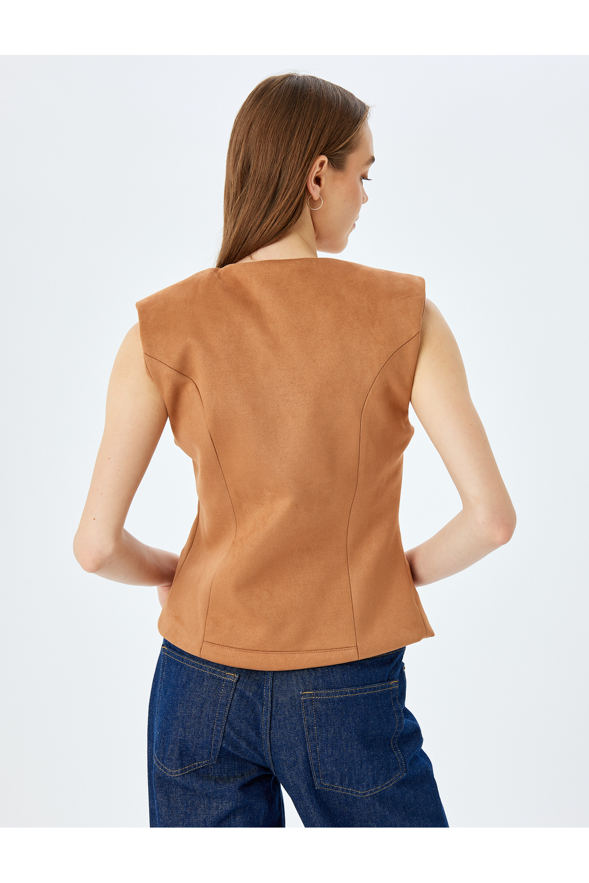 Düğmeli Fleto Cepli Bisiklet Yaka Slim Fit Yelek