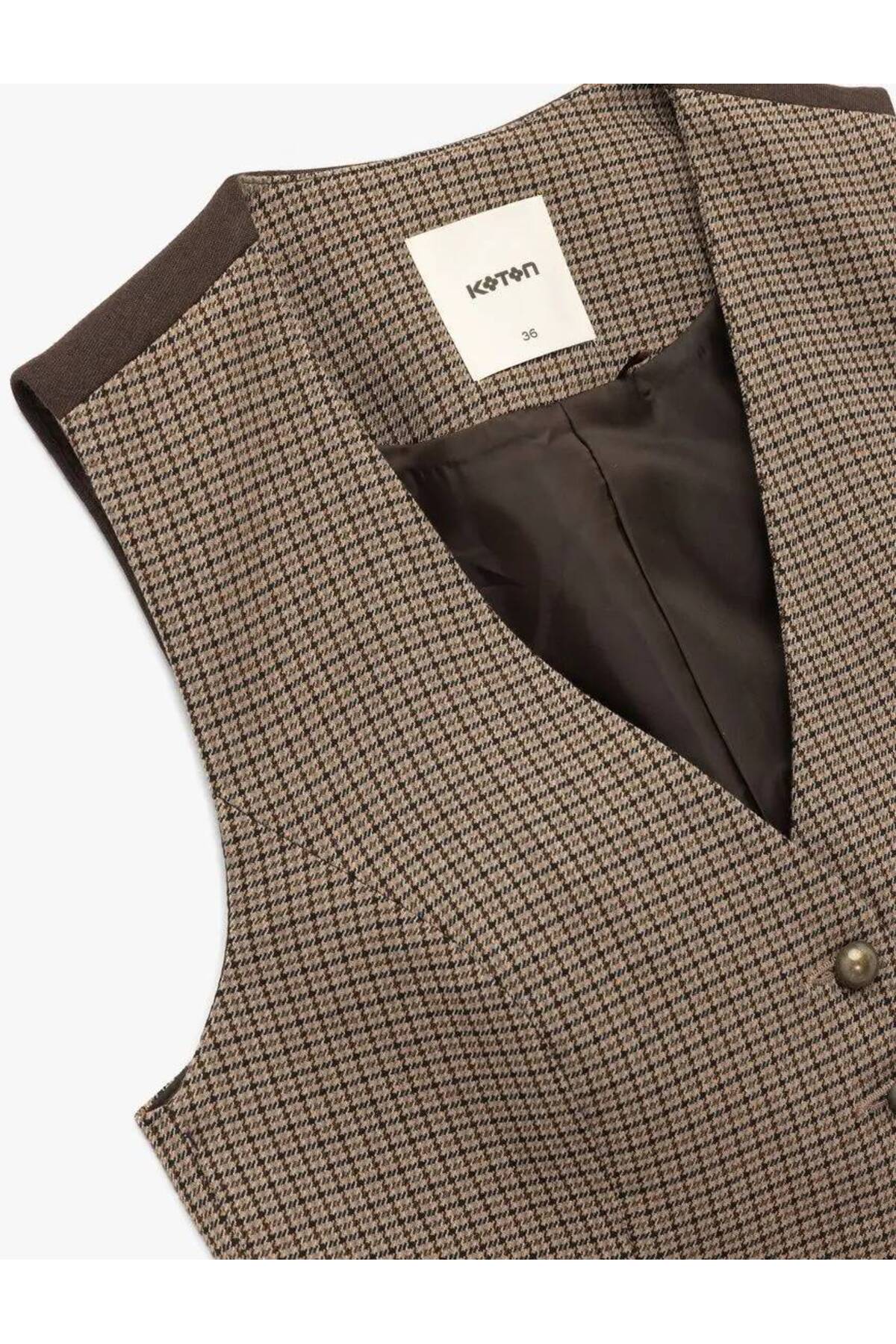 Düğmeli Slim Fit Ekose Blazer Yelek