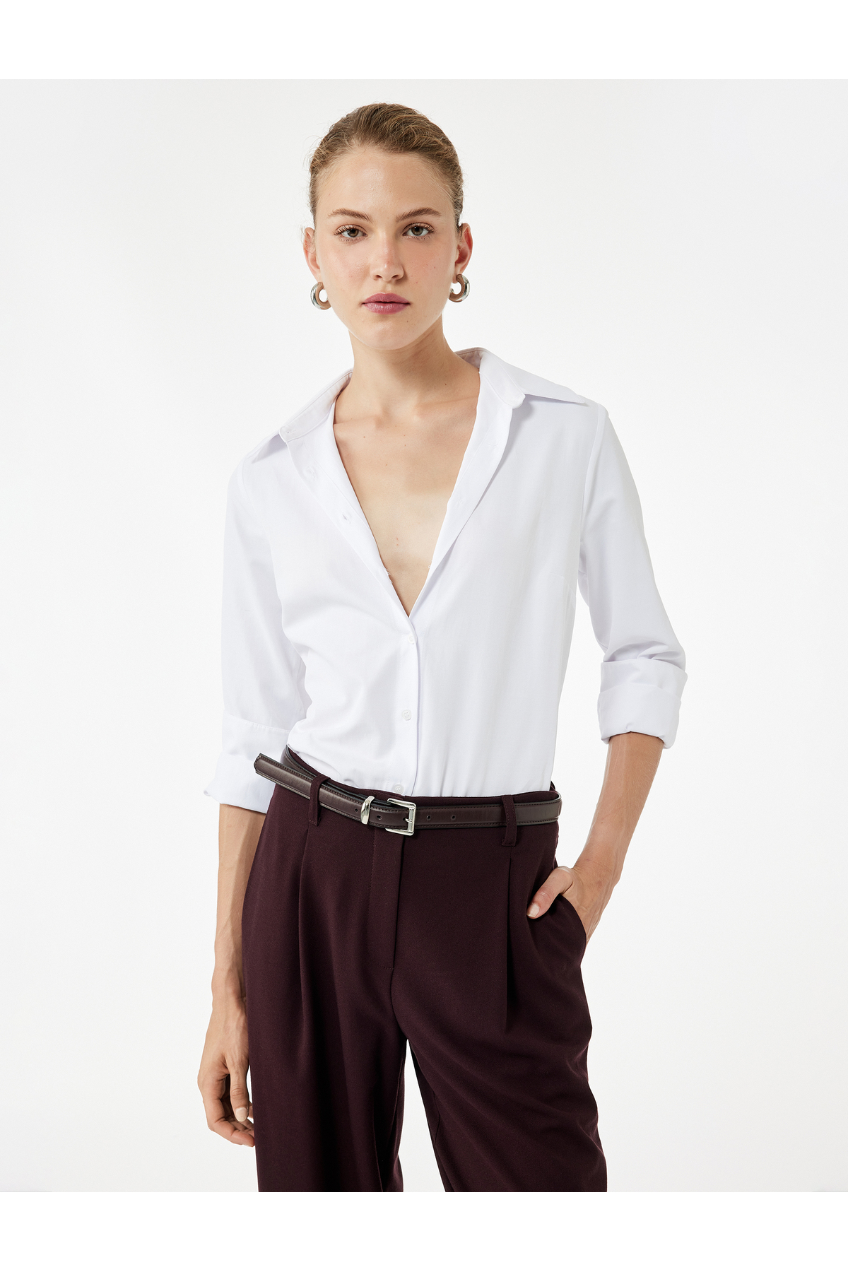 Düğmeli Uzun Kollu Regular Fit Poplin Gömlek