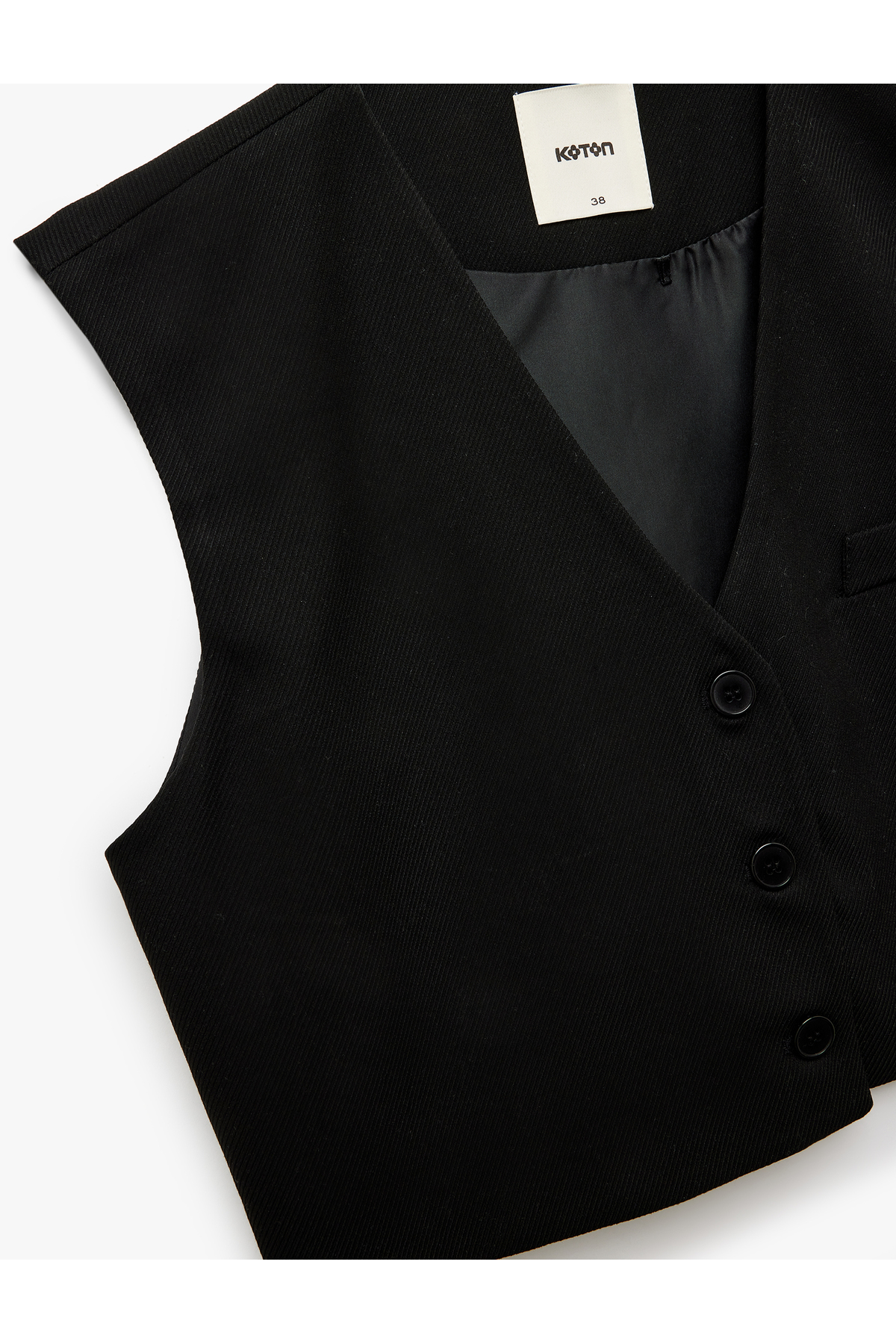 Düğmeli V Yaka Kolsuz Crop Blazer Yelek