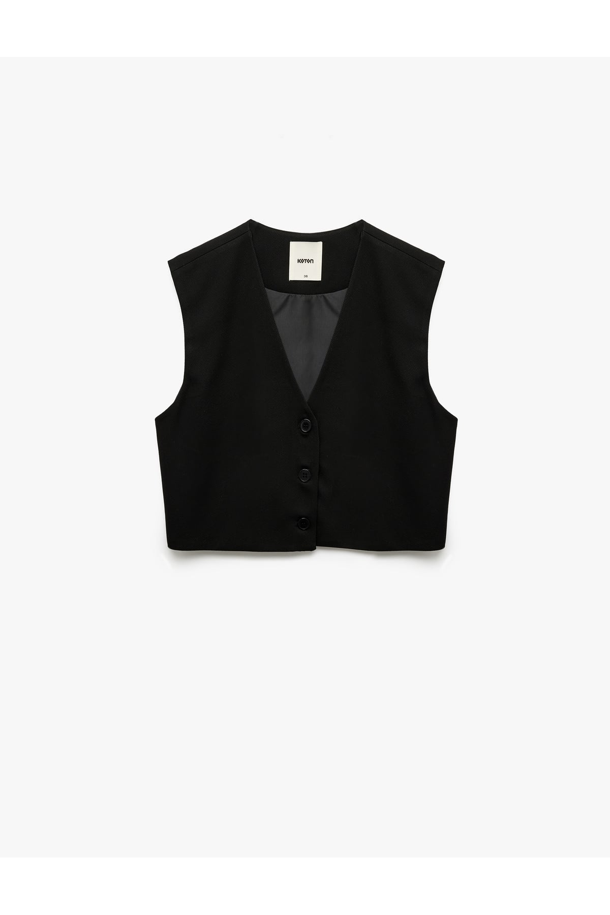 Düğmeli V Yaka Kolsuz Crop Blazer Yelek