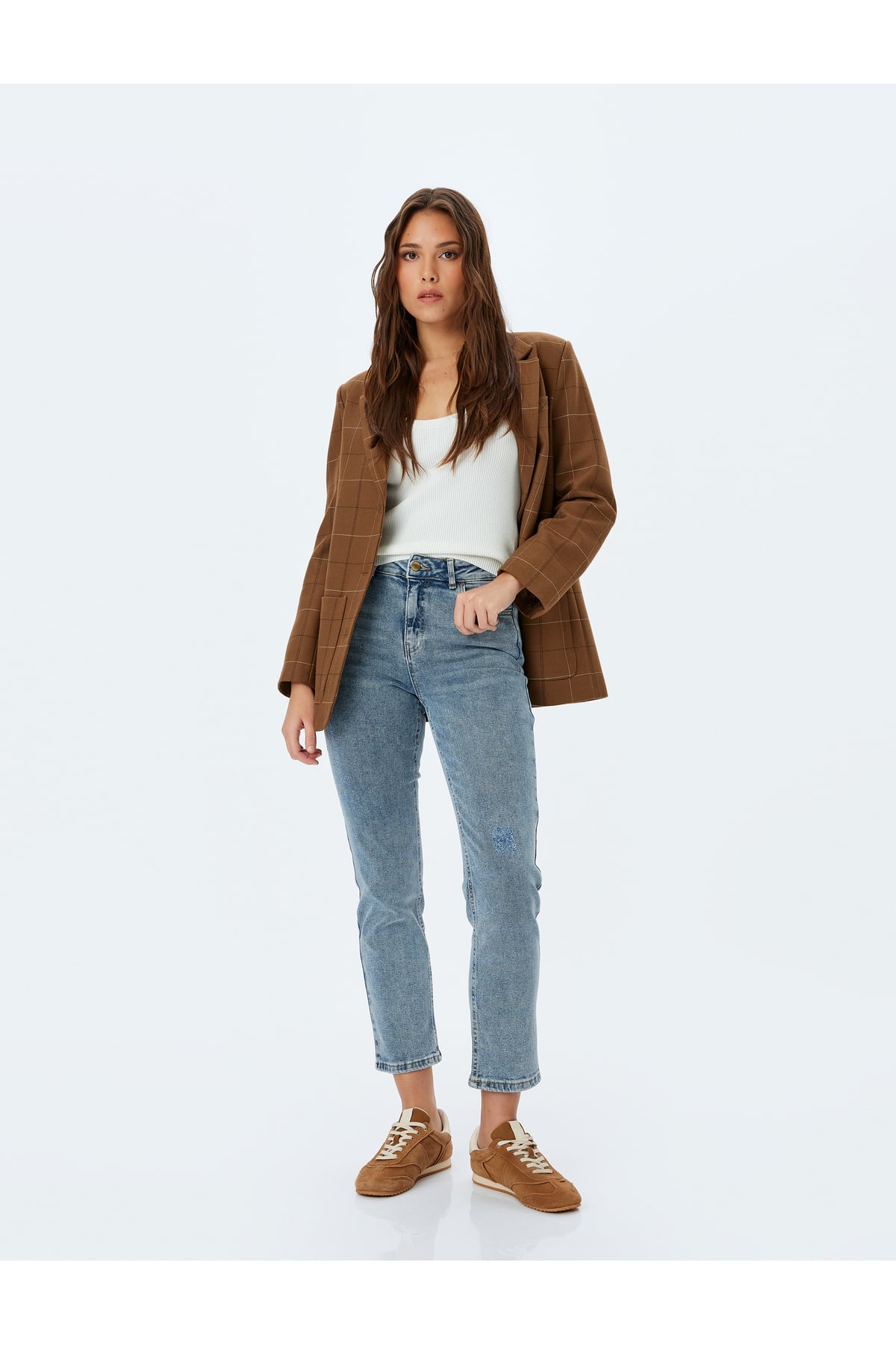 Düz Paça Normal Bel Düğmeli Cep Detaylı Kot Pantolon - Straight Fit Jean