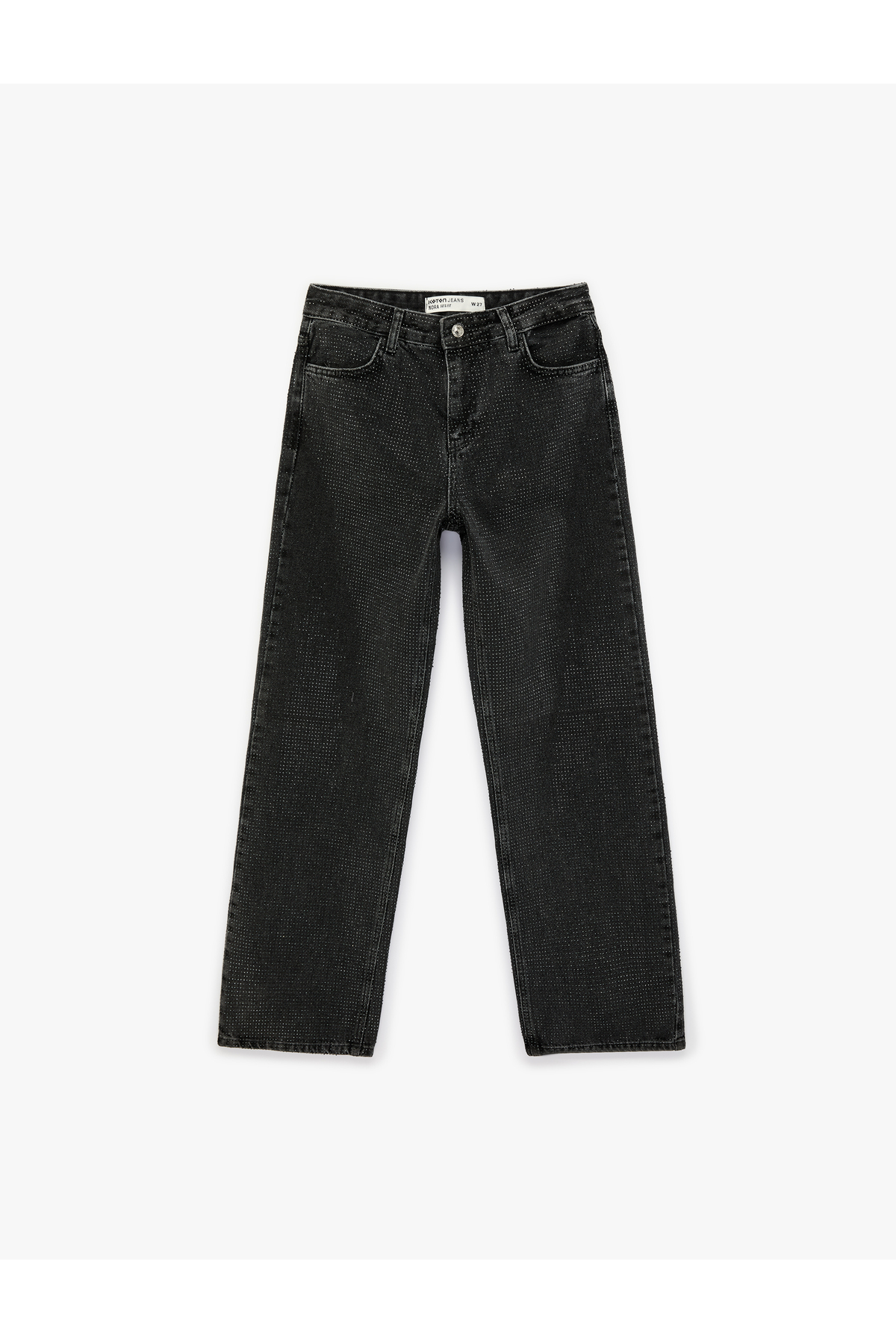 Düz Paça Normal Bel Taş Detaylı Pamuklu Denim Pantolon - Straight Fit Jean
