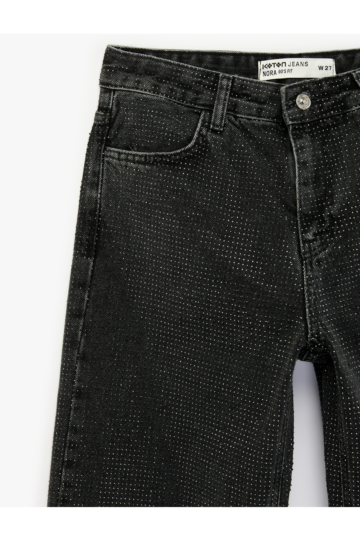 Düz Paça Normal Bel Taş Detaylı Pamuklu Denim Pantolon - Straight Fit Jean