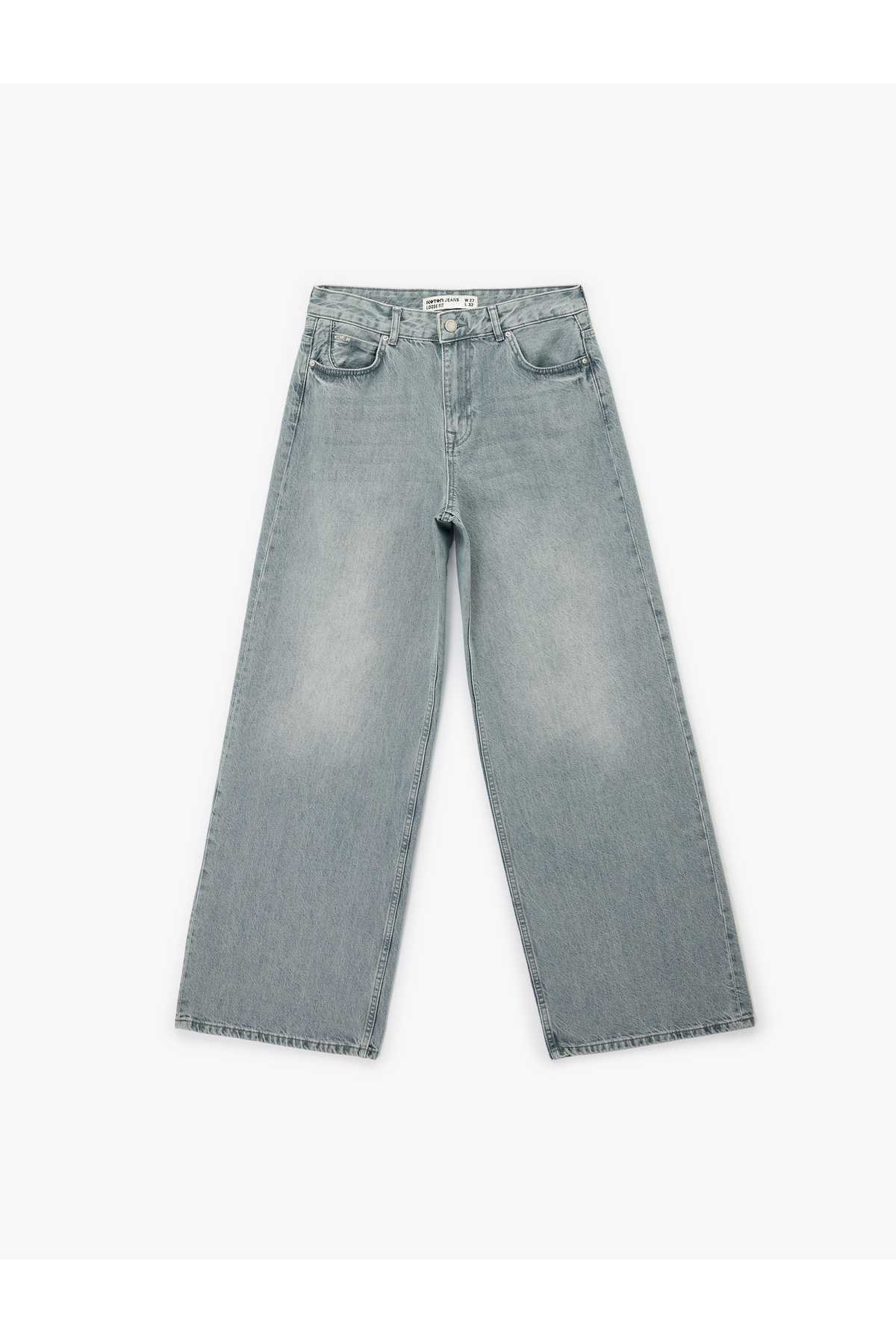 Düz Paça Yüksek Bel Cepli Bol Kalıp Denim Pantolon - Loose Straight Fit Jean