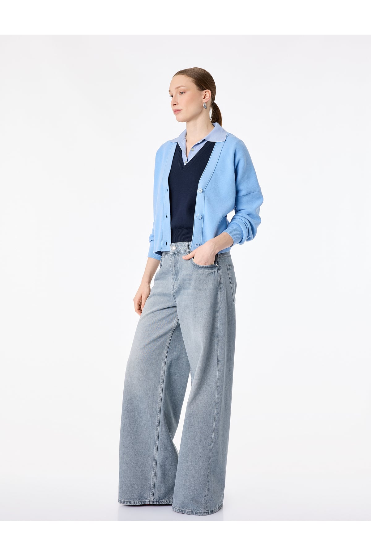 Düz Paça Yüksek Bel Cepli Bol Kalıp Denim Pantolon - Loose Straight Fit Jean