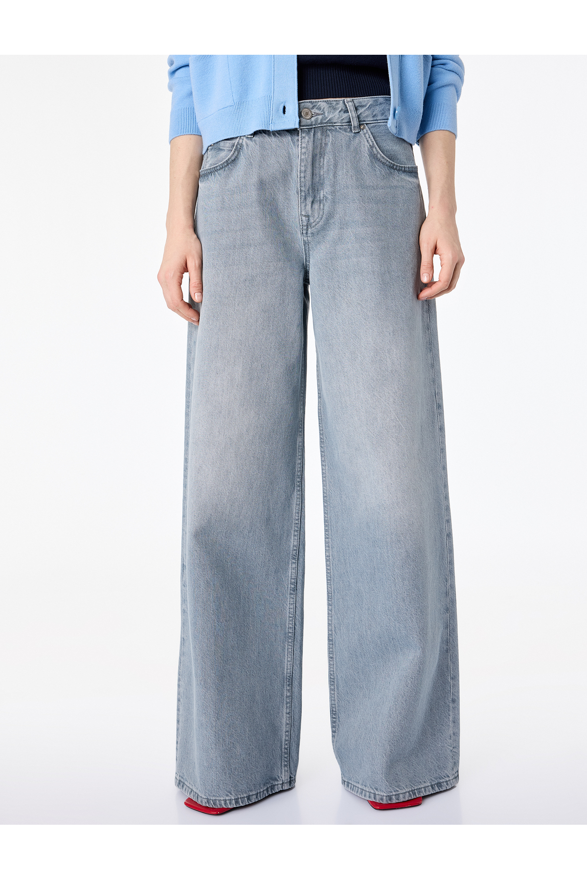 Düz Paça Yüksek Bel Cepli Bol Kalıp Denim Pantolon - Loose Straight Fit Jean