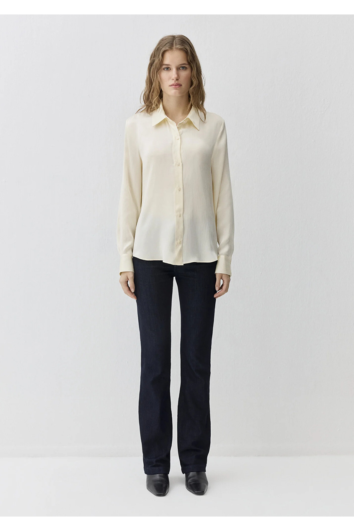 Ekru %100 İpek Gömlek Slim Fit / Dar Kesim 1211269-70053