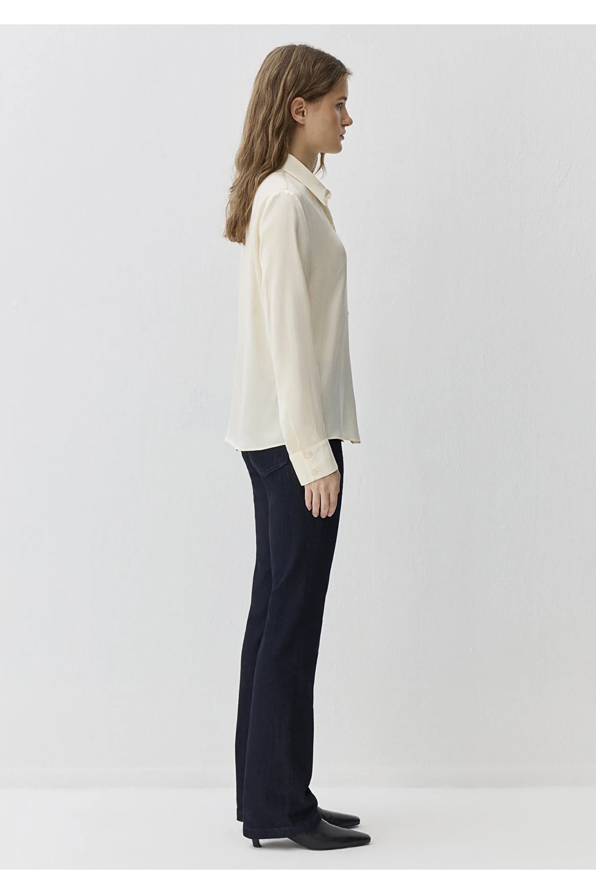 Ekru %100 İpek Gömlek Slim Fit / Dar Kesim 1211269-70053