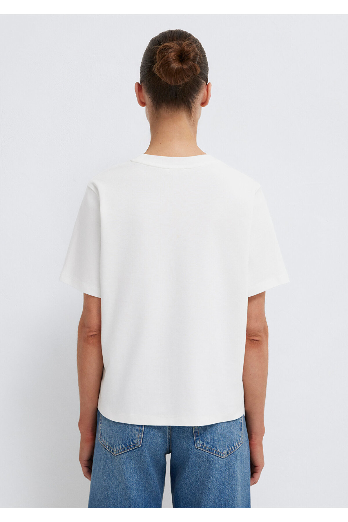 Ekru Basic İnterlok Tişört Loose Fit / Bol Rahat Kesim 1613820-70057