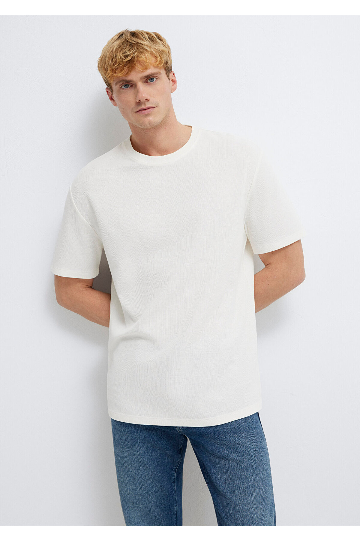 Ekru Basic Tişört Loose Fit / Bol Rahat Kesim 0613153-70056