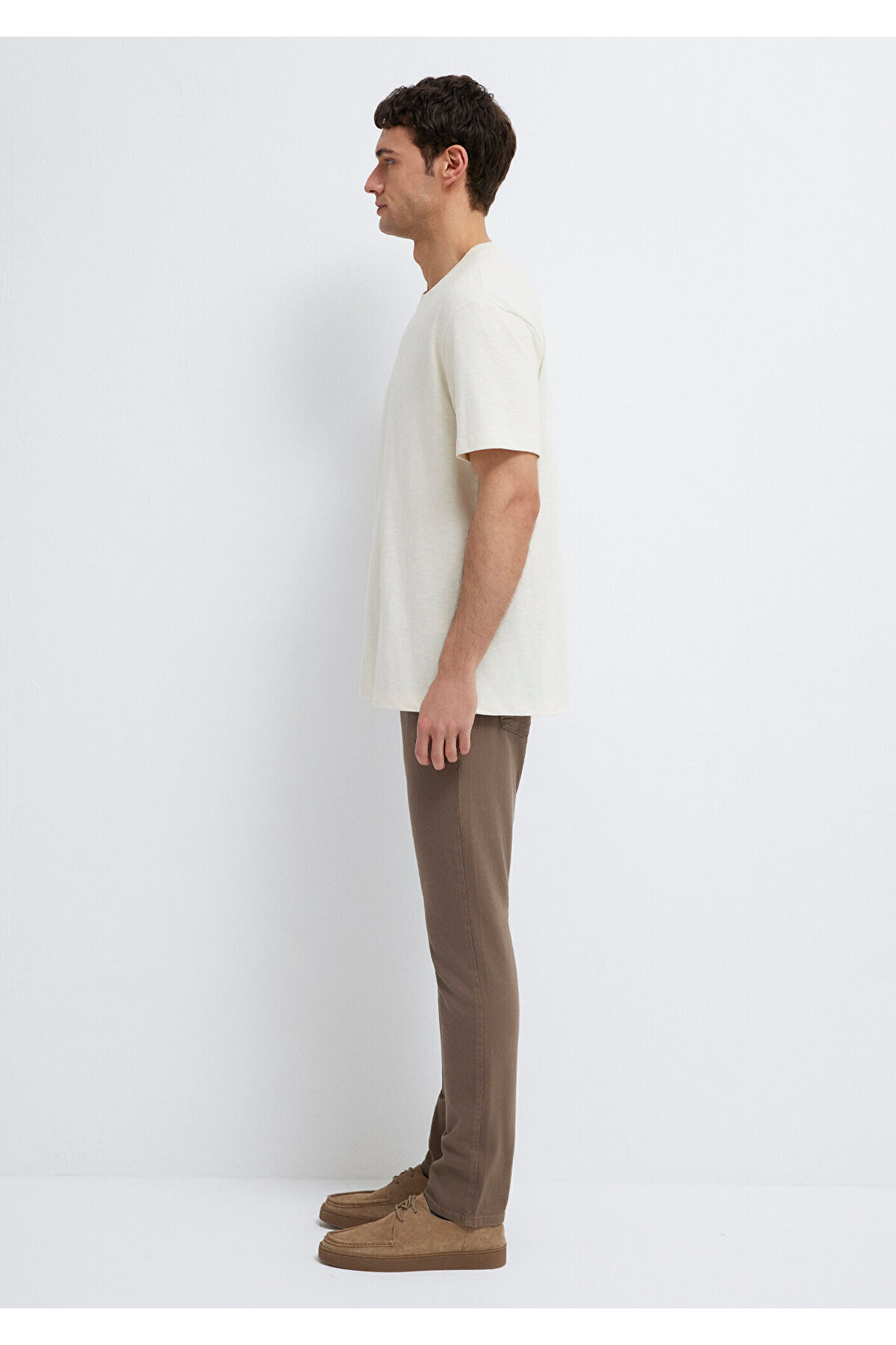 Ekru Basic Tişört Loose Fit / Bol Rahat Kesim 0613146-70056