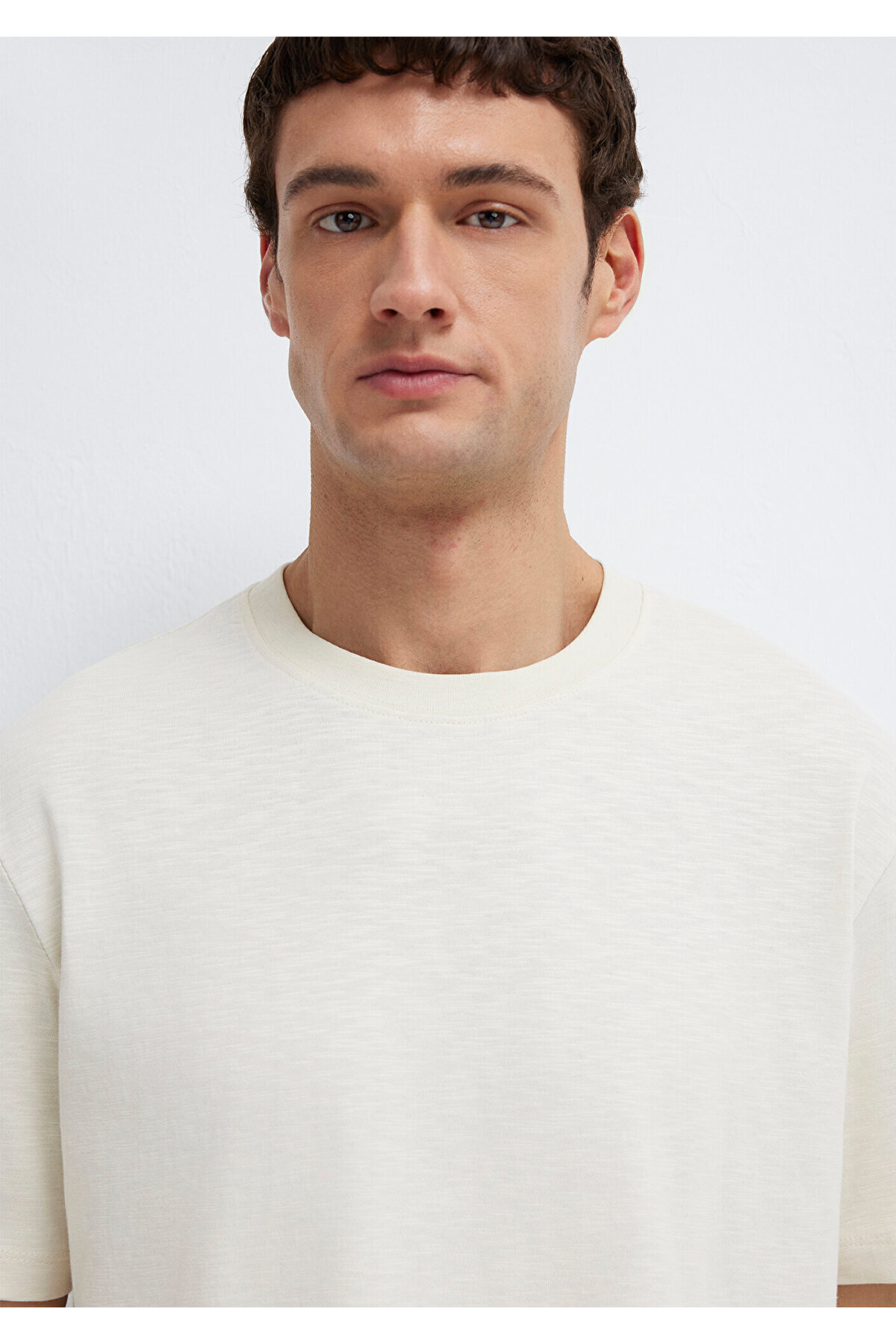 Ekru Basic Tişört Loose Fit / Bol Rahat Kesim 0613146-70056