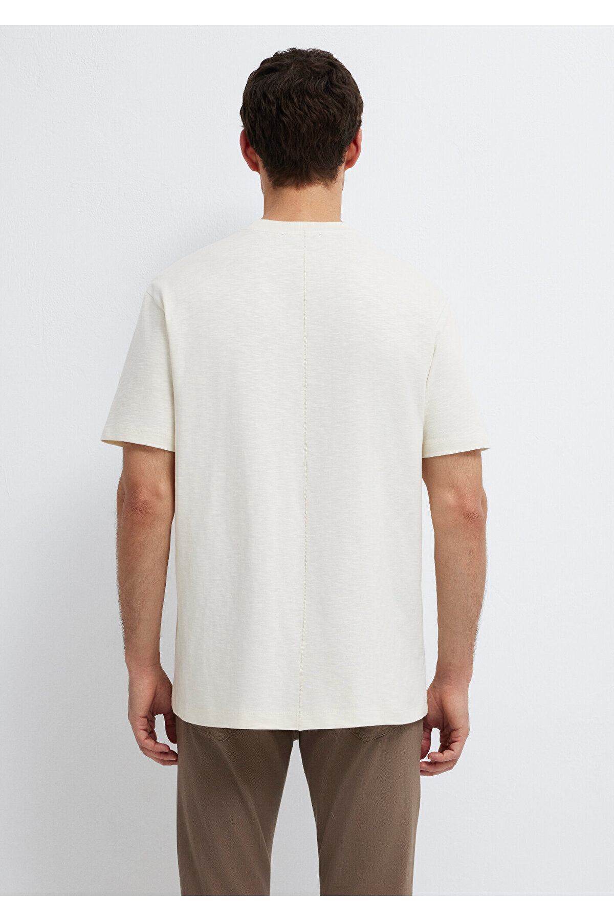 Ekru Basic Tişört Loose Fit / Bol Rahat Kesim 0613146-70056