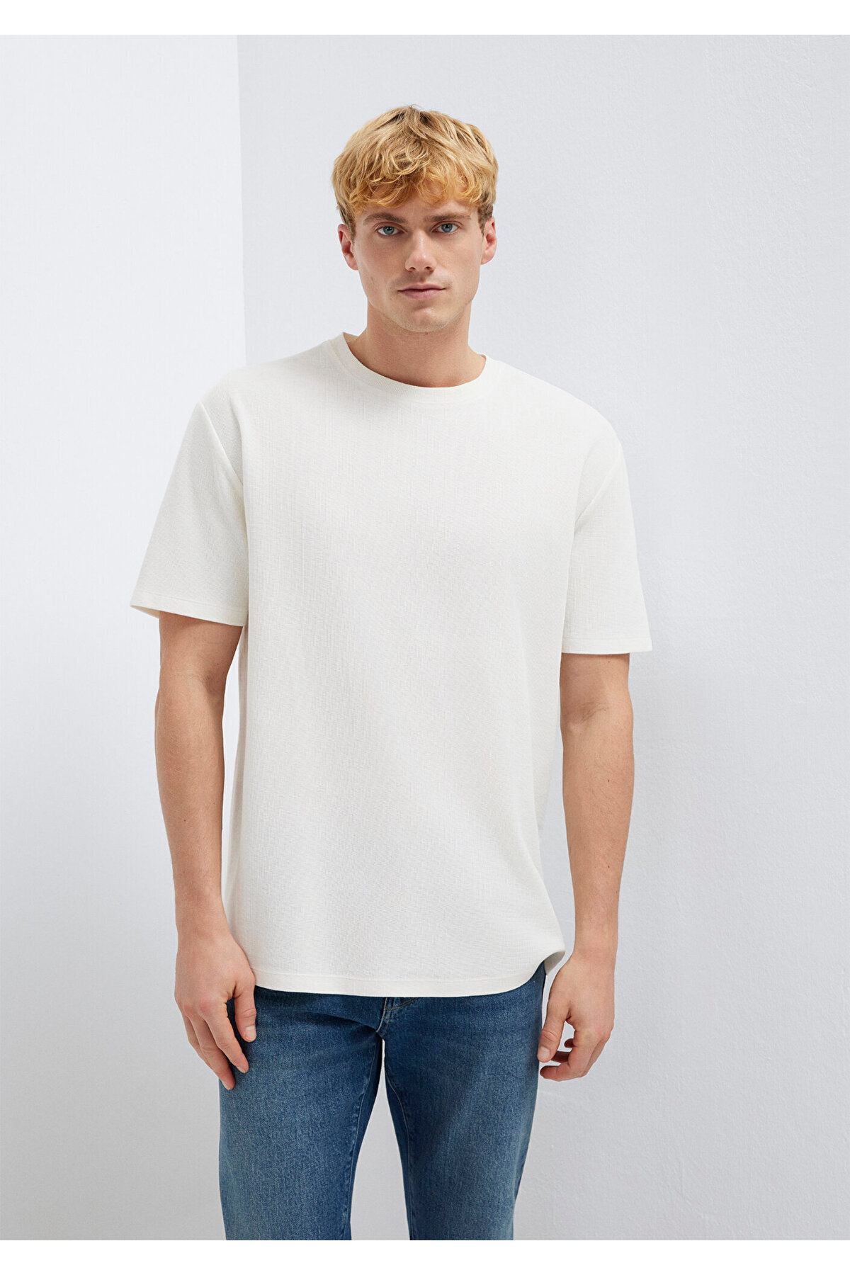 Ekru Basic Tişört Loose Fit / Bol Rahat Kesim 0613153-70056