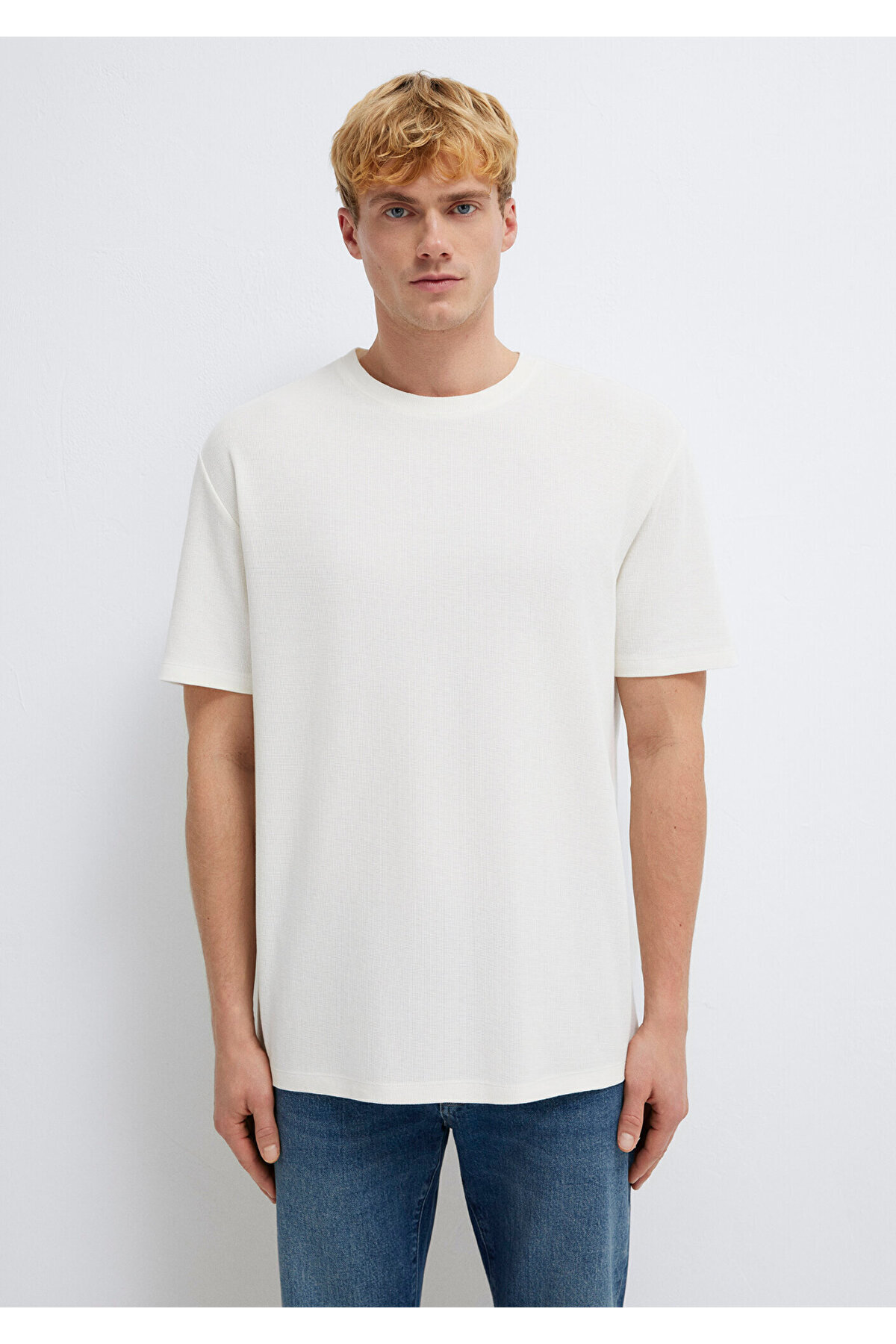 Ekru Basic Tişört Loose Fit / Bol Rahat Kesim 0613153-70056