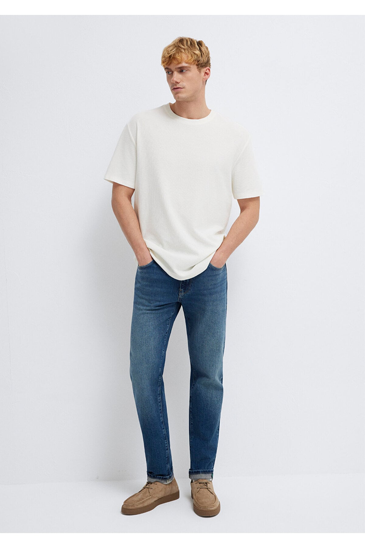 Ekru Basic Tişört Loose Fit / Bol Rahat Kesim 0613153-70056