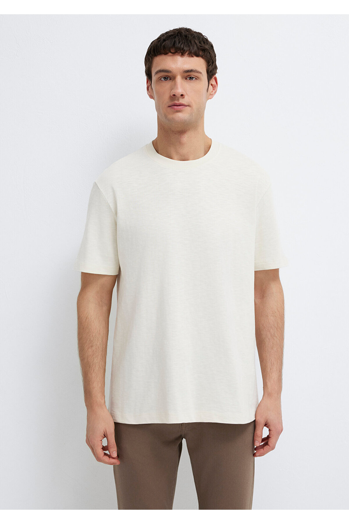 Ekru Basic Tişört Loose Fit / Bol Rahat Kesim 0613146-70056