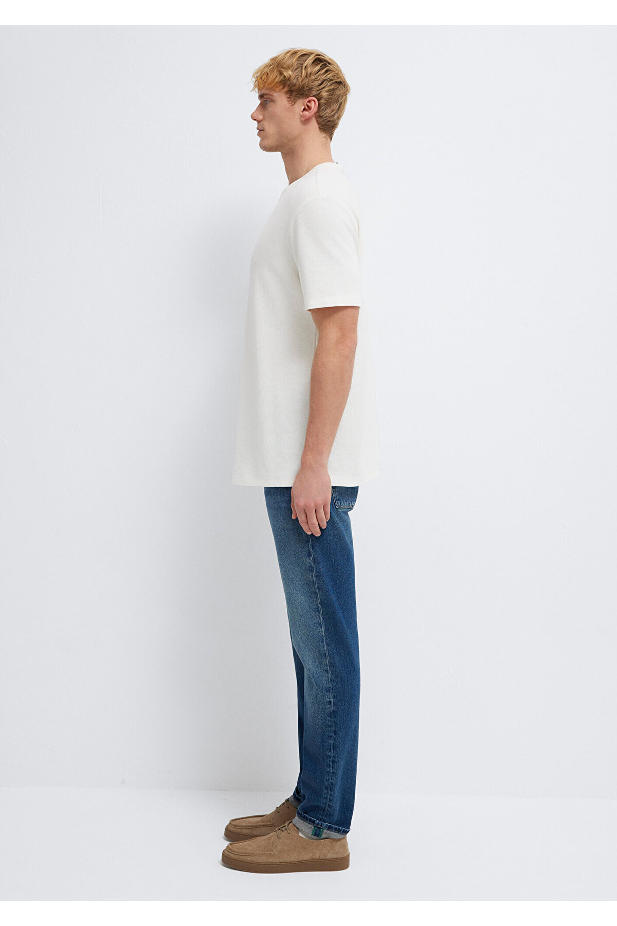 Ekru Basic Tişört Loose Fit / Bol Rahat Kesim 0613153-70056