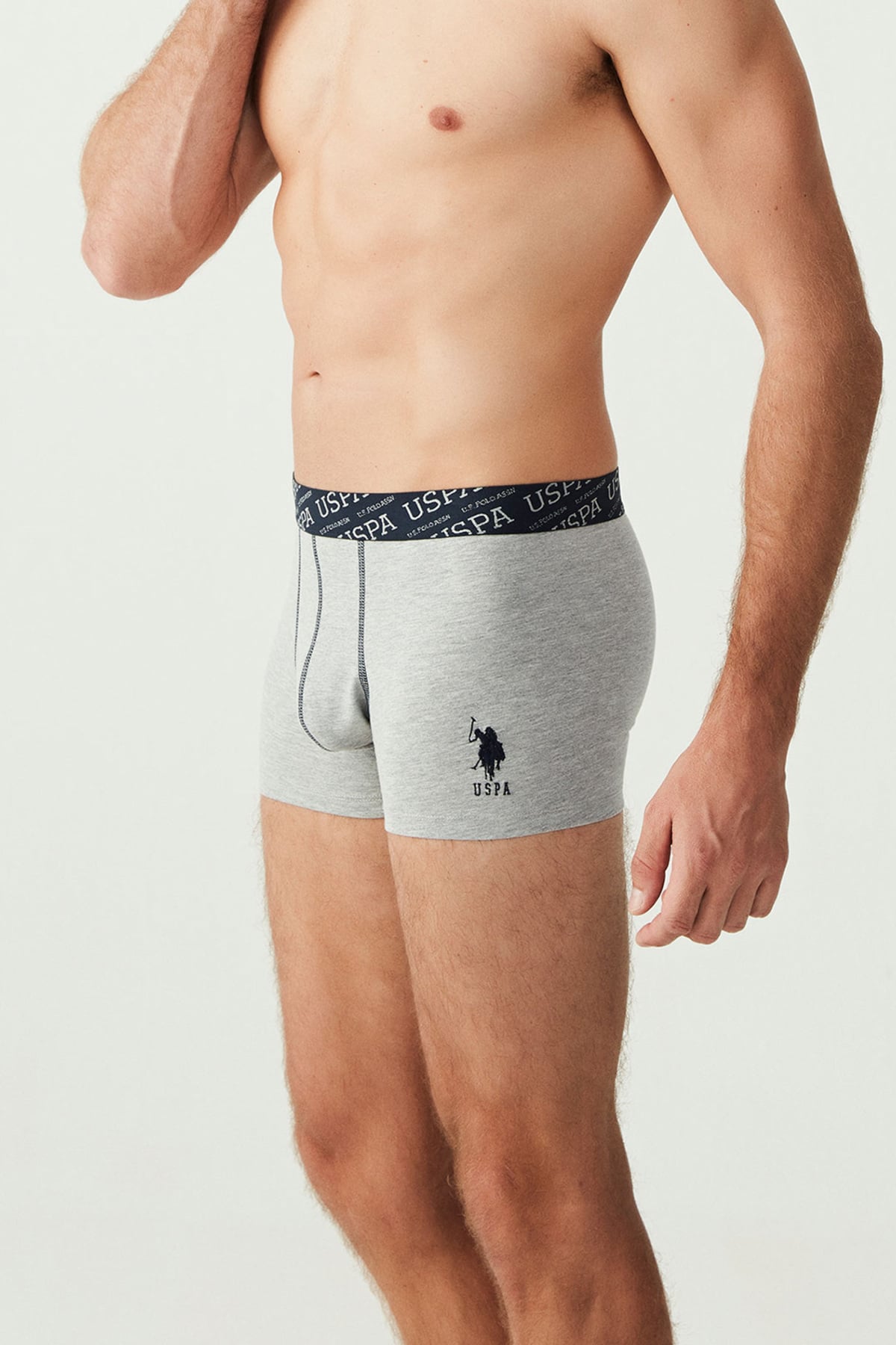 Erkek Kırmızı Gri Melanj Lacivert Yazılı Logo Ekonomik 3'Lü Kutulu Boxer