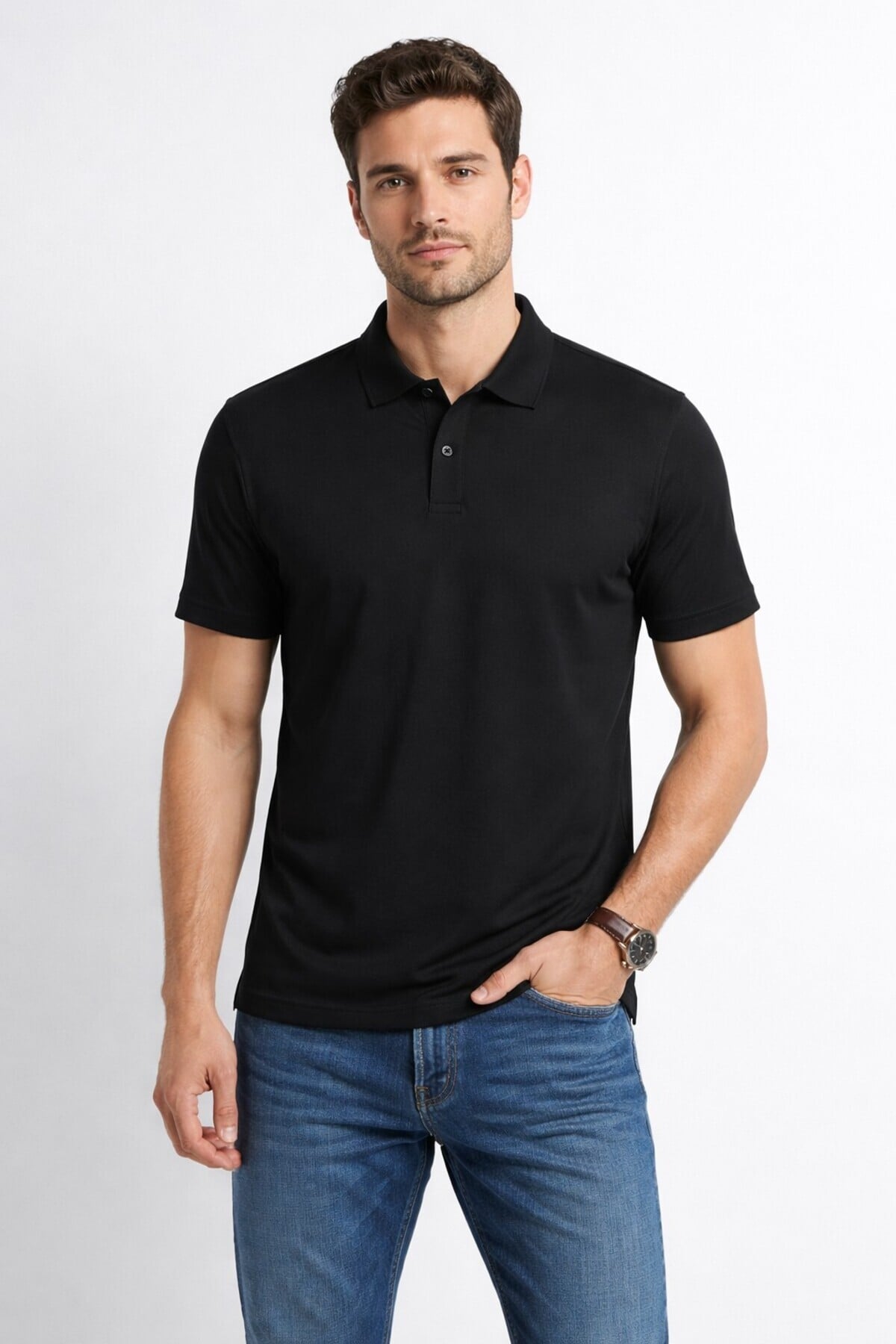 Erkek Polo Yaka Tshirt 44095 Siyah Regular Fit