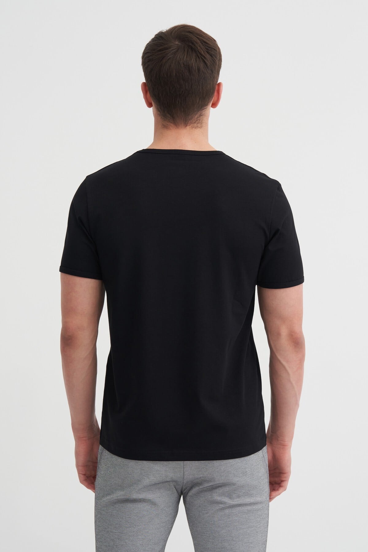 Erkek Siyah Bisiklet Yaka T-shirt 46180