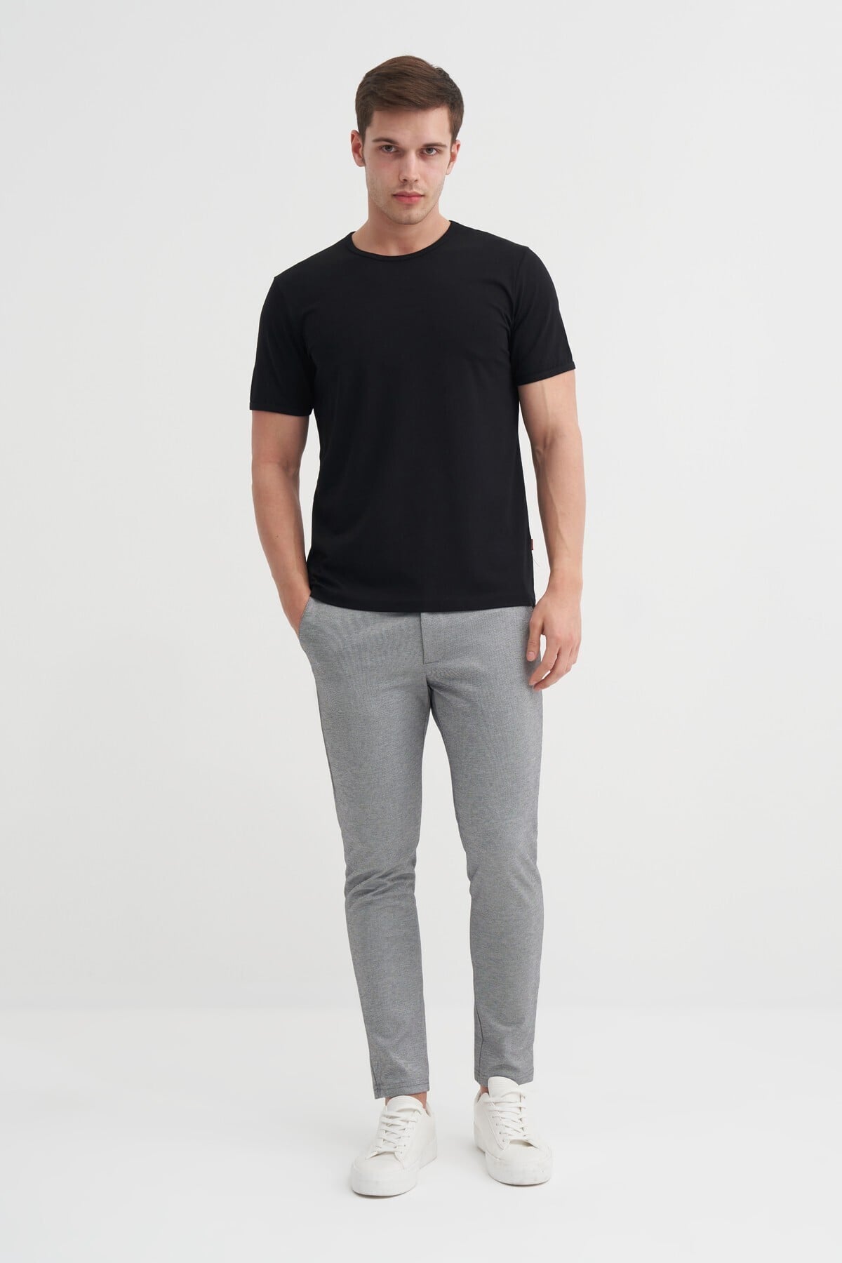 Erkek Siyah Bisiklet Yaka T-shirt 46180