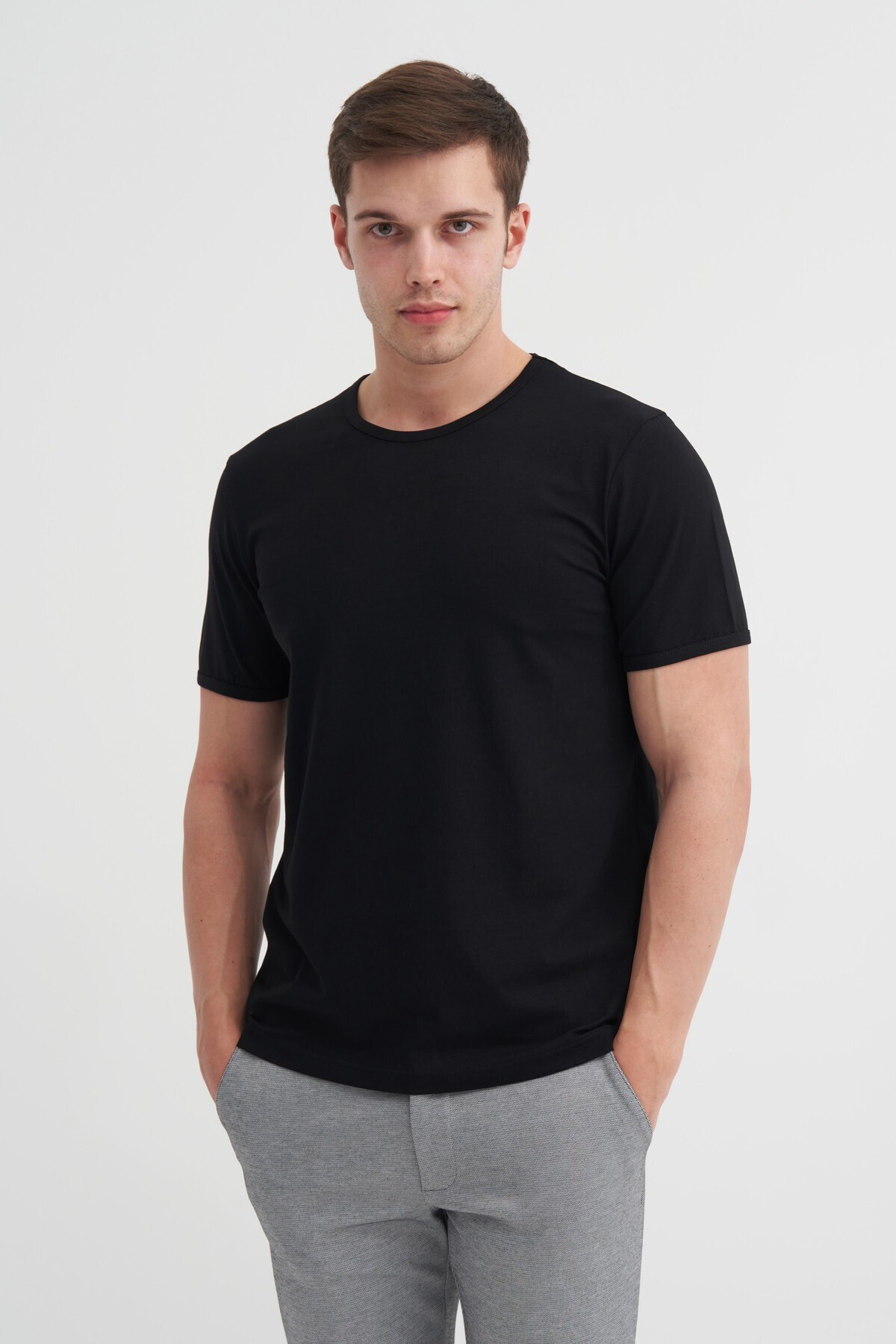 Erkek Siyah Bisiklet Yaka T-shirt 46180