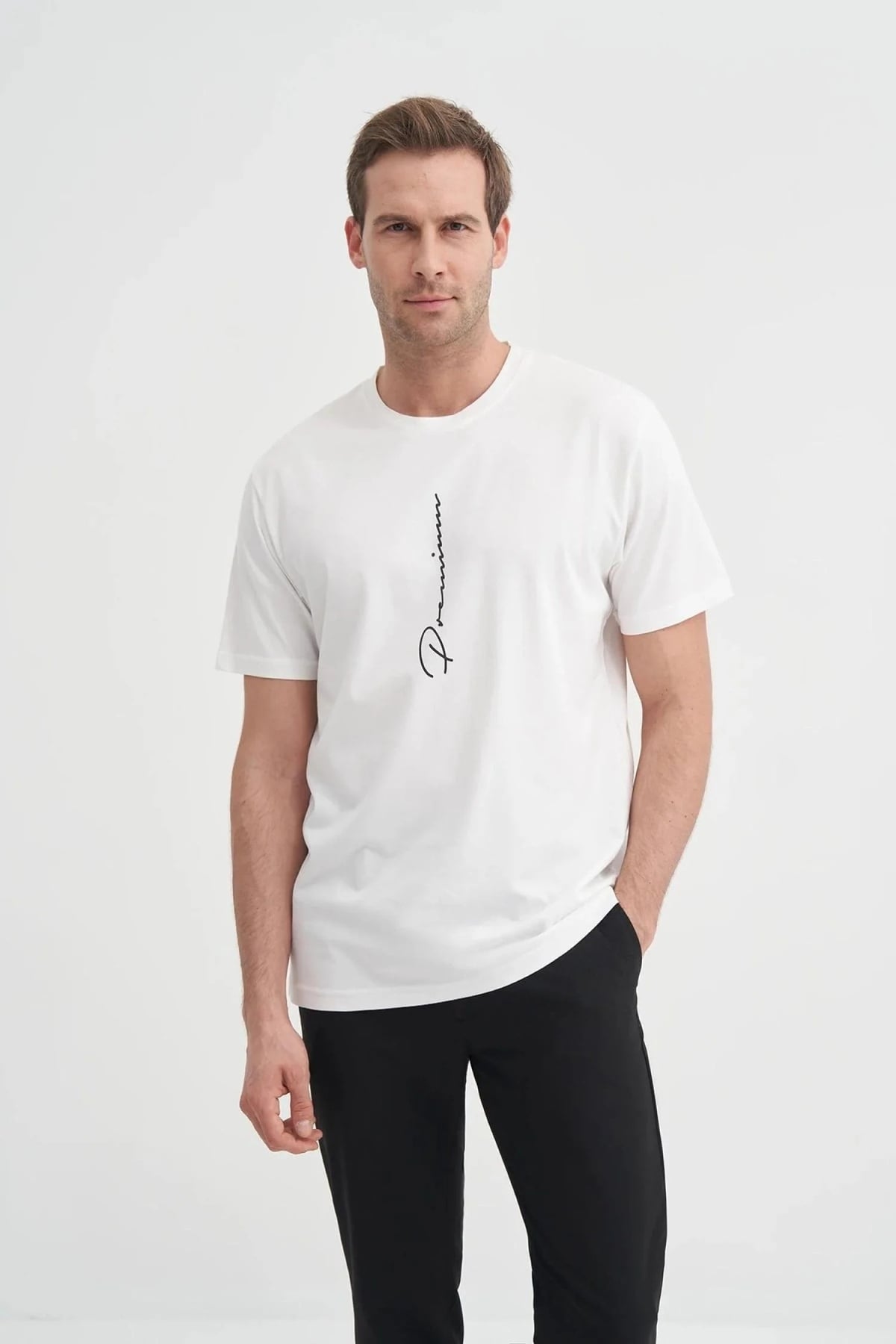 Erkek T-shirt 40910 EKRU