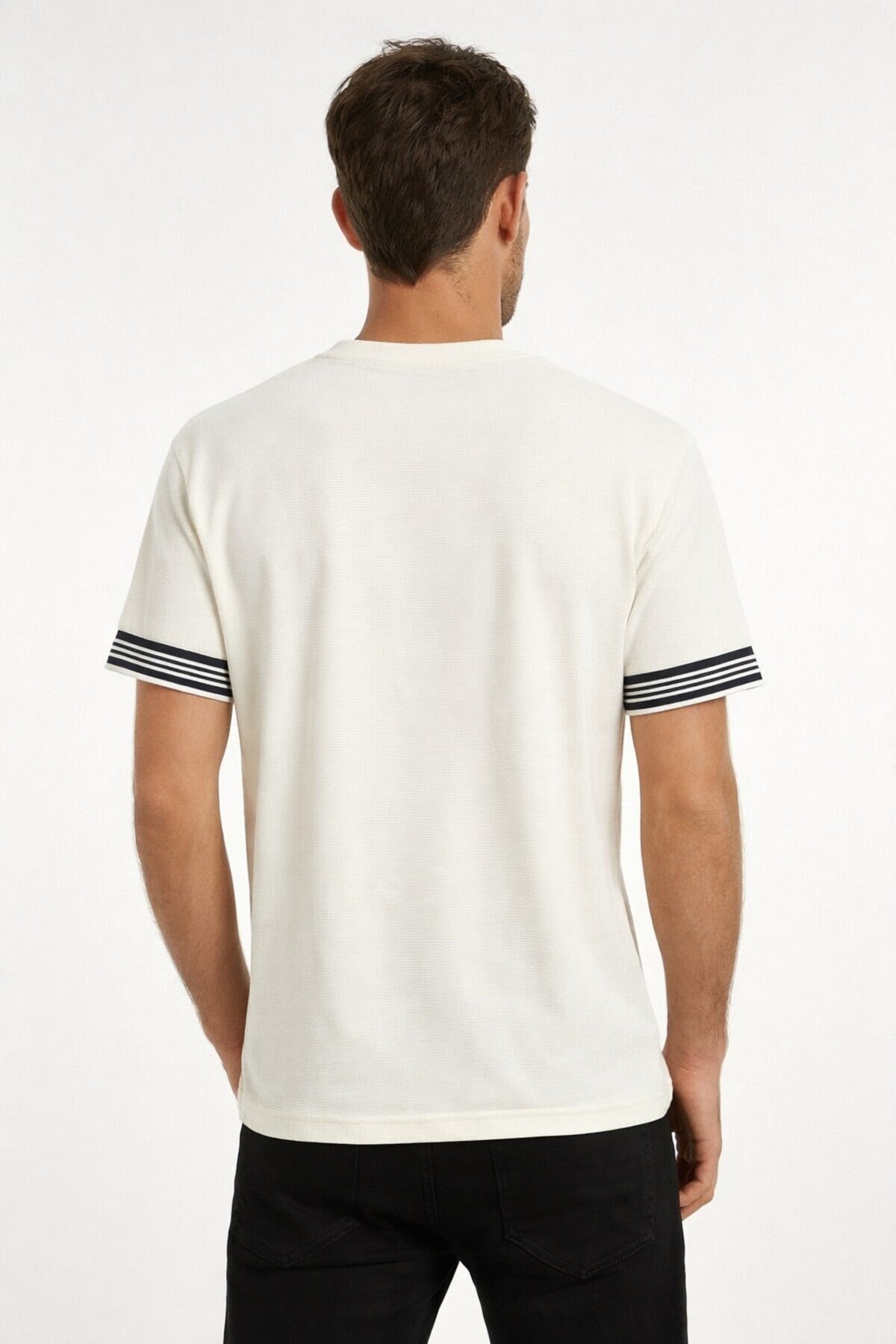 Erkek T-shirt Dokuma Kısa Kol 44710 Ekru