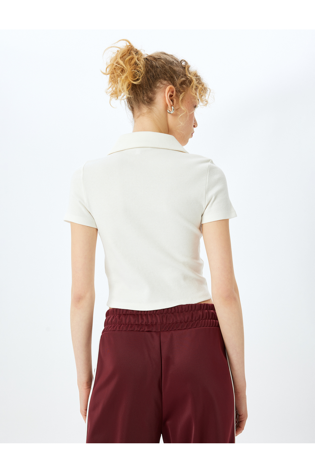 Fermuar Detaylı Slim Fit Drapeli Kısa Kollu Crop Tişört
