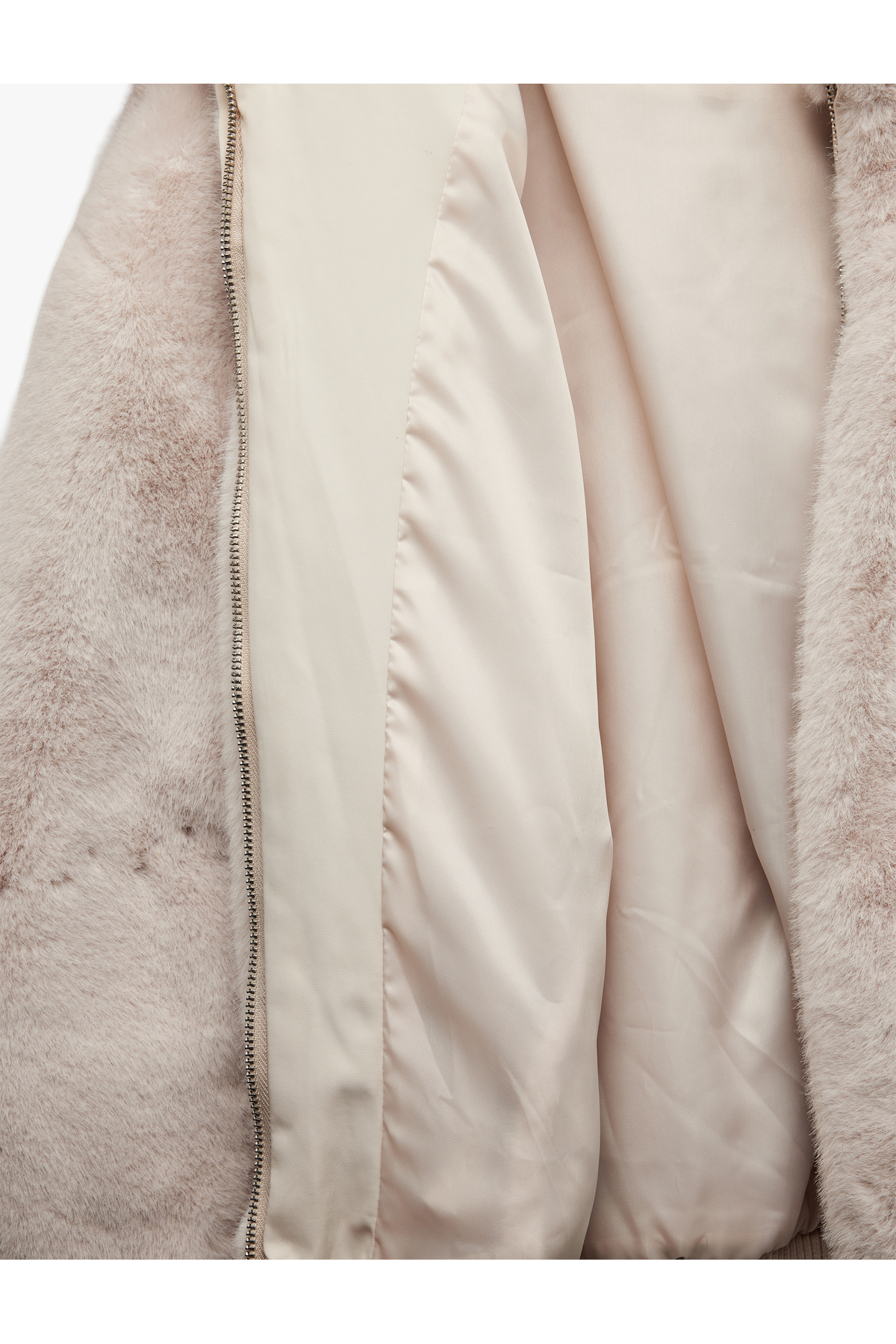 Fermuarlı Dik Yaka Cepli Suni Kürk Peluş Oversize Crop Mont