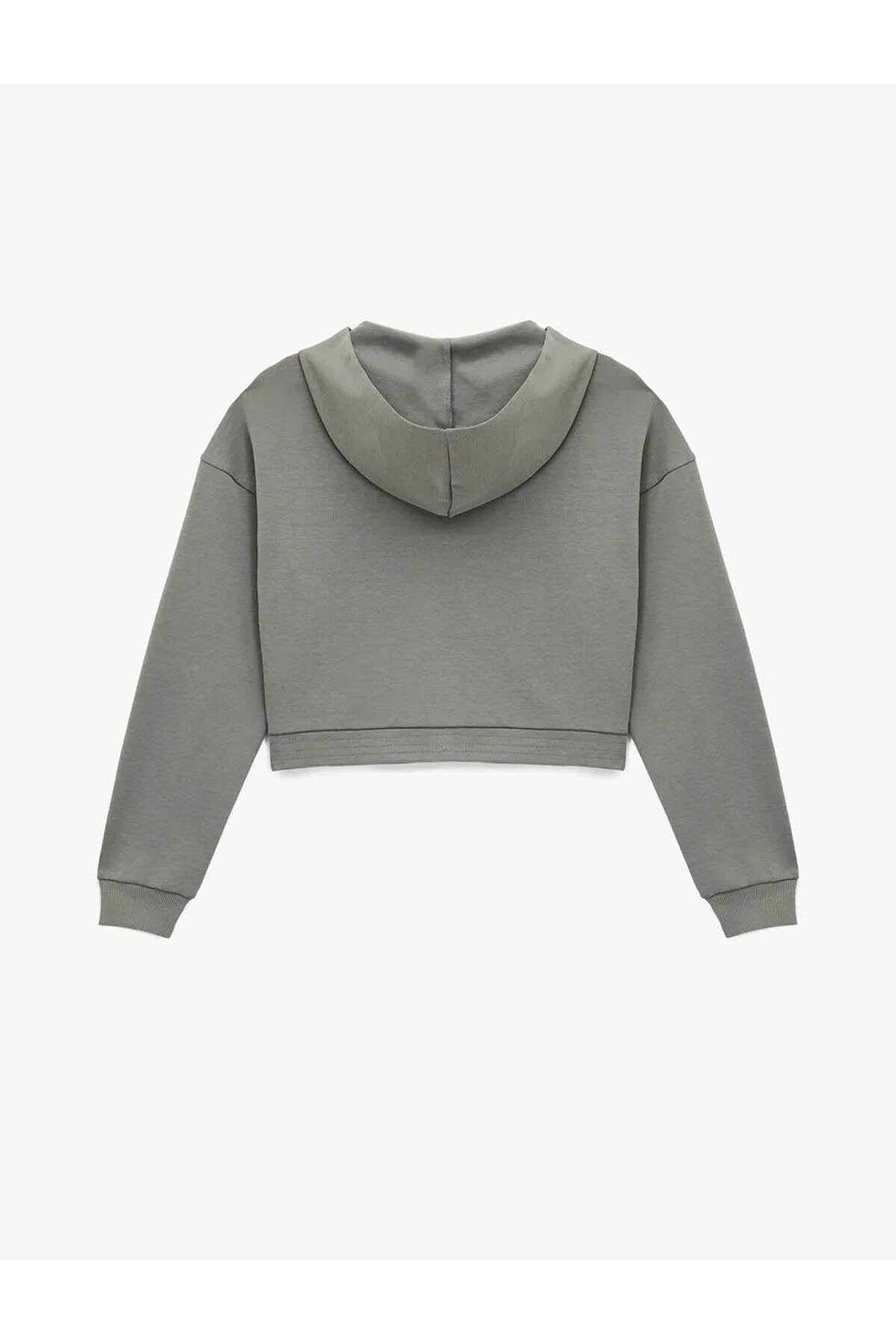 Fermuarlı Kapüşonlu Crop Gri Kadın Sweatshirt 6WAL10483IK