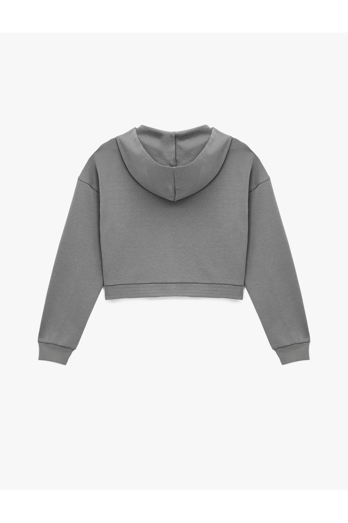 Fermuarlı Kapüşonlu Crop Gri Kadın Sweatshirt 6WAL10483IK