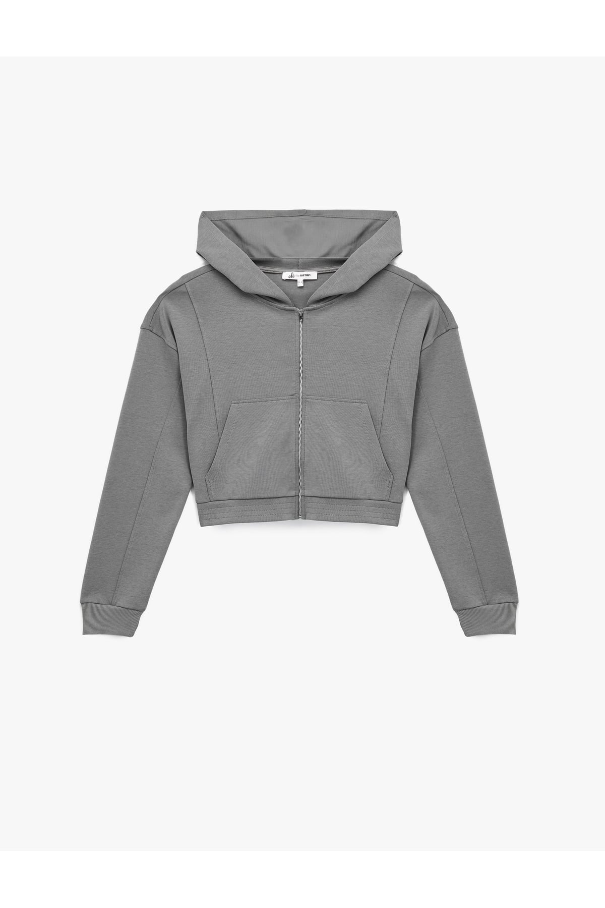 Fermuarlı Kapüşonlu Crop Gri Kadın Sweatshirt 6WAL10483IK
