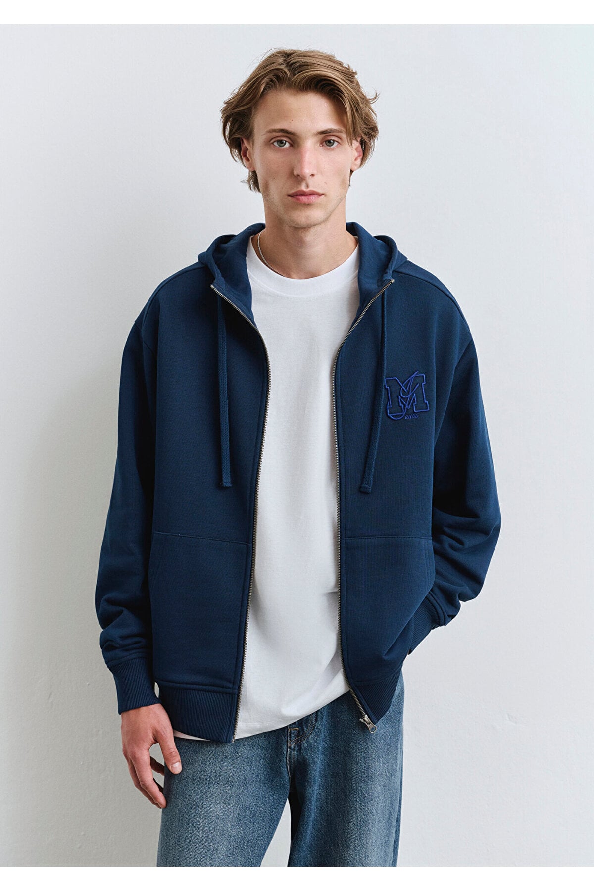 Fermuarlı Kapüşonlu Lacivert Sweatshirt 0S10392-89353