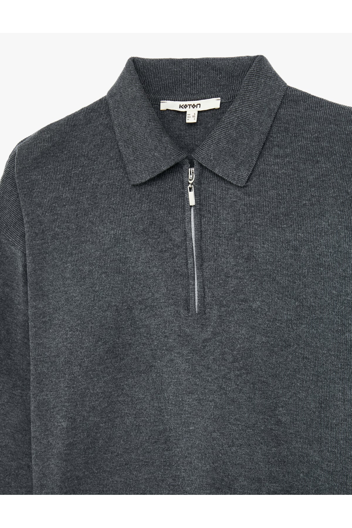 Fermuarlı Polo Yaka Uzun Kollu Oversize Kazak