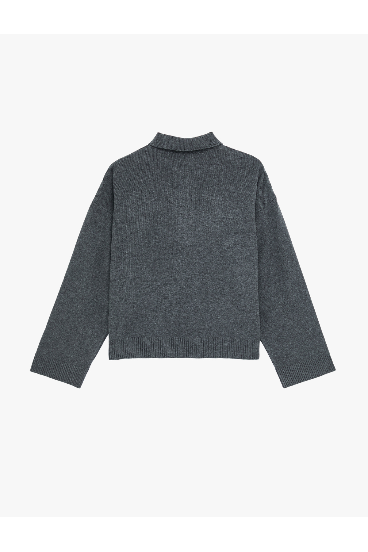 Fermuarlı Polo Yaka Uzun Kollu Oversize Kazak