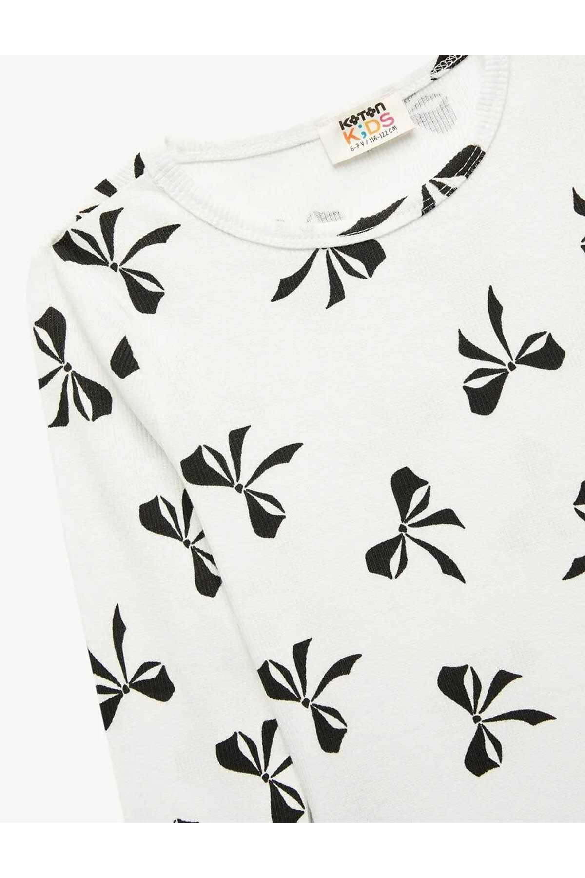 Fiyonk Desenli Ekru Kız Çocuk Uzun Kollu T-shirt 6Wkg10033Ak