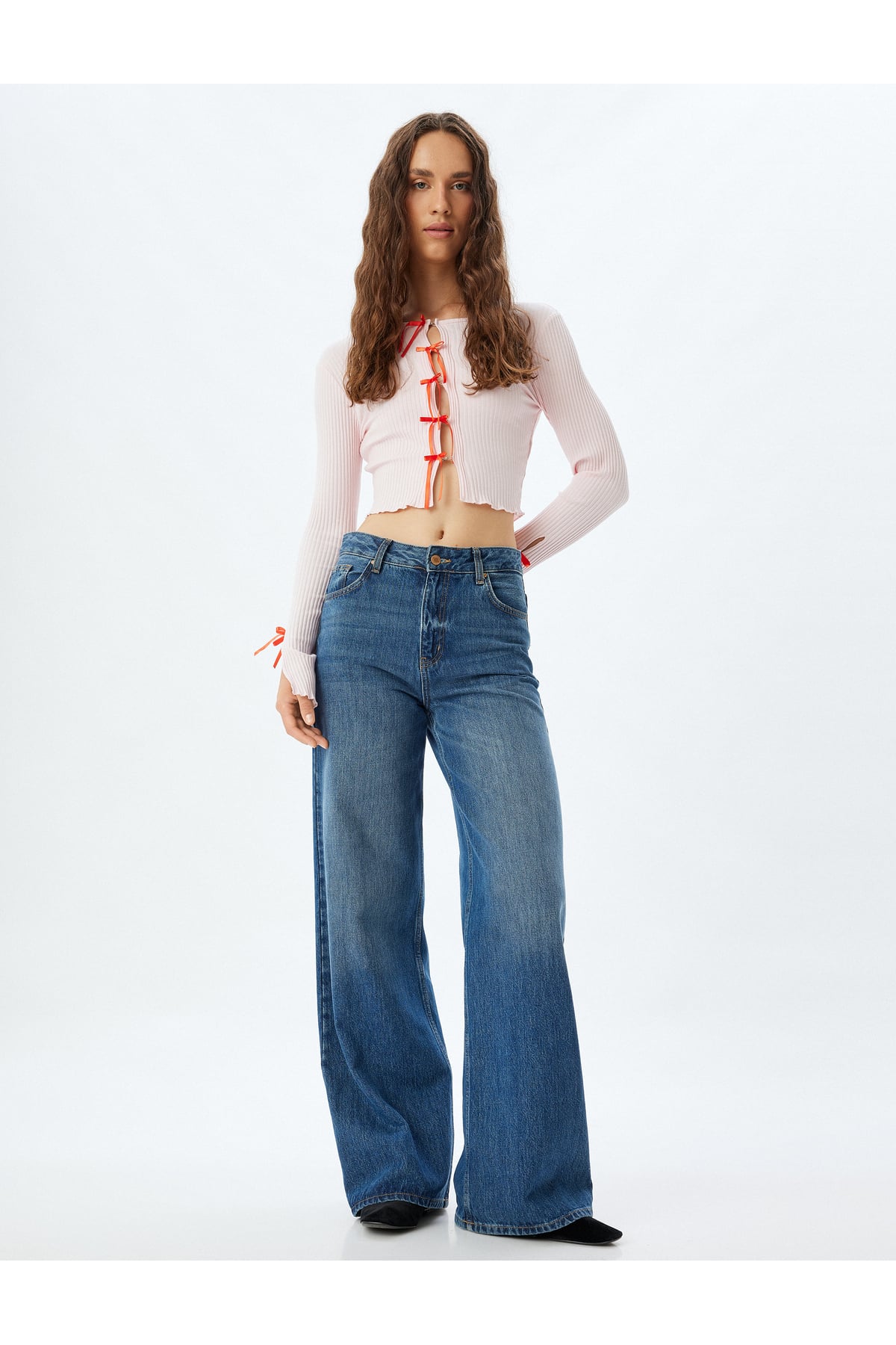 Fiyonklu Crop Hırka Fitilli Slim Fit Uzun Kollu Yuvarlak Yaka Pamuklu