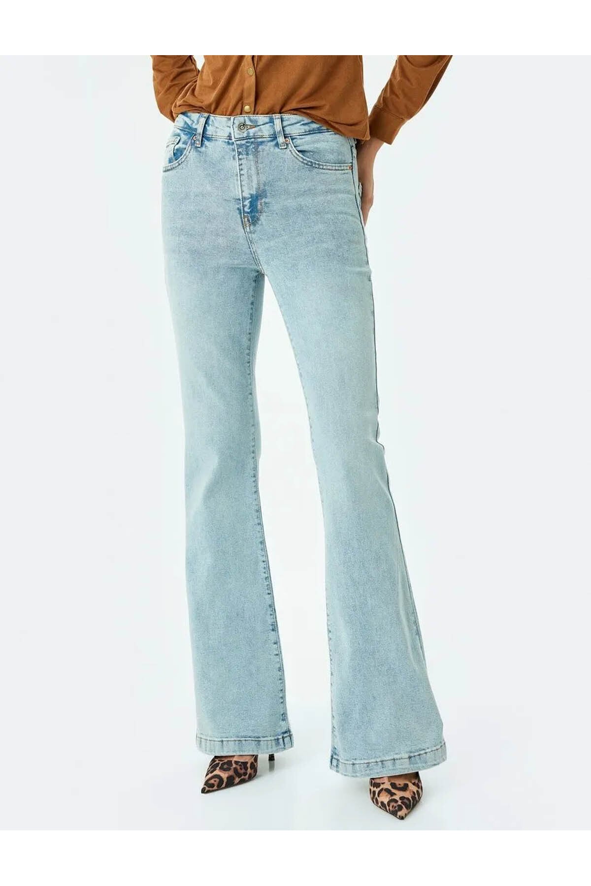 Flare Jean- Yüksek Bel İspanyol Paça Mavi Kadın Jean Pantolon 5SAL40032MD
